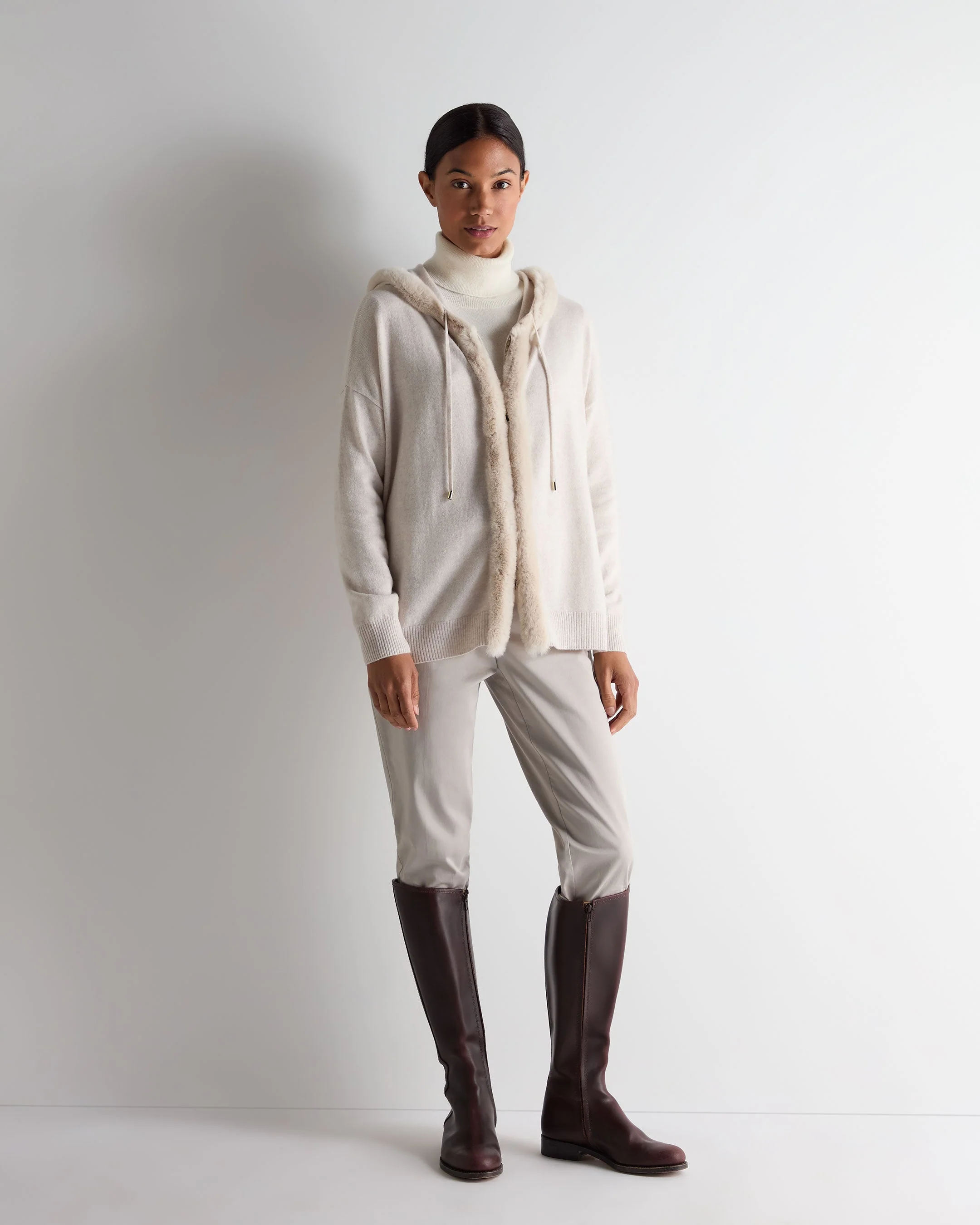 Women's Alicia Fur Trim Cashmere Hoodie Frost White