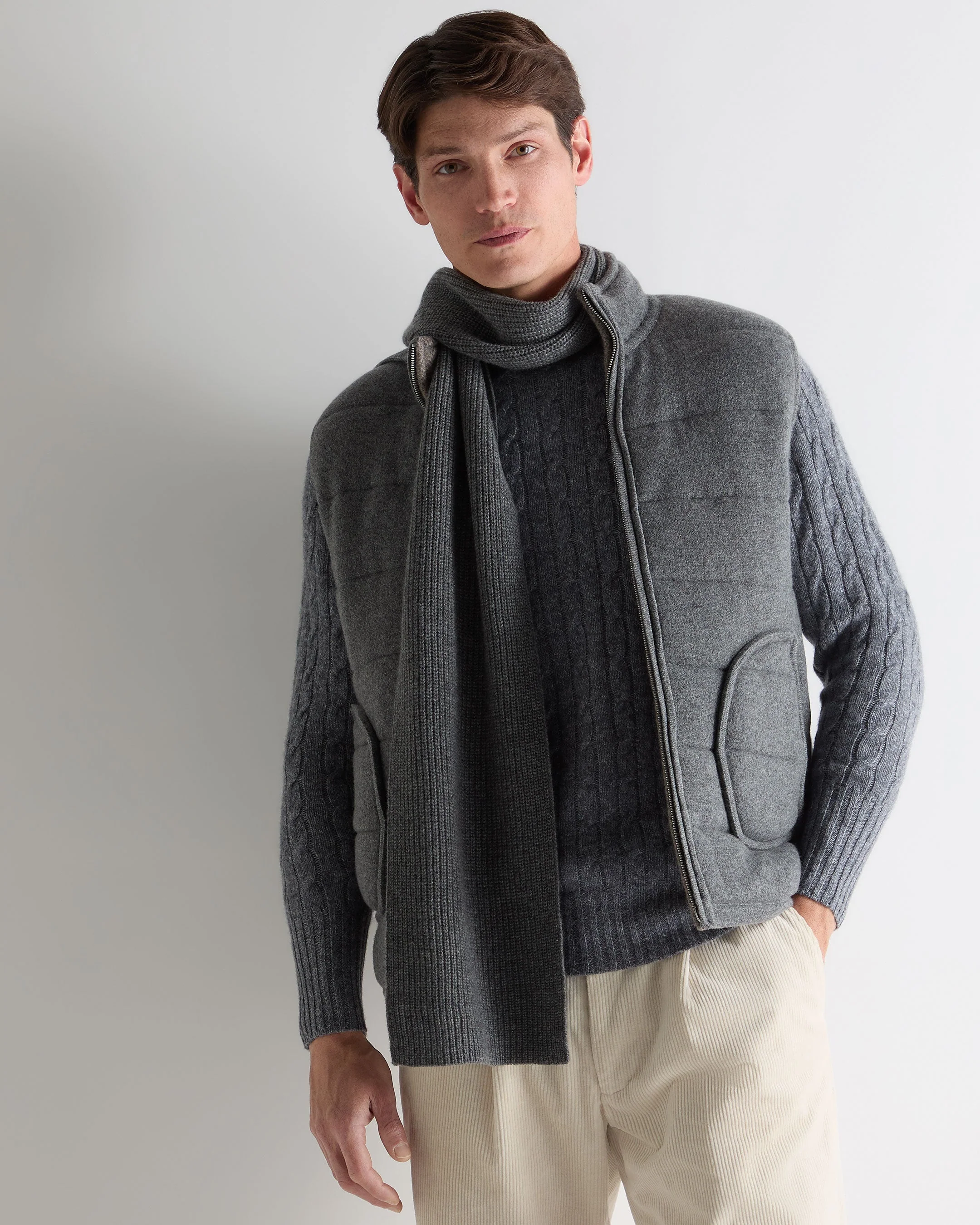 Unisex Ribbed Cashmere Scarf Elephant Grey