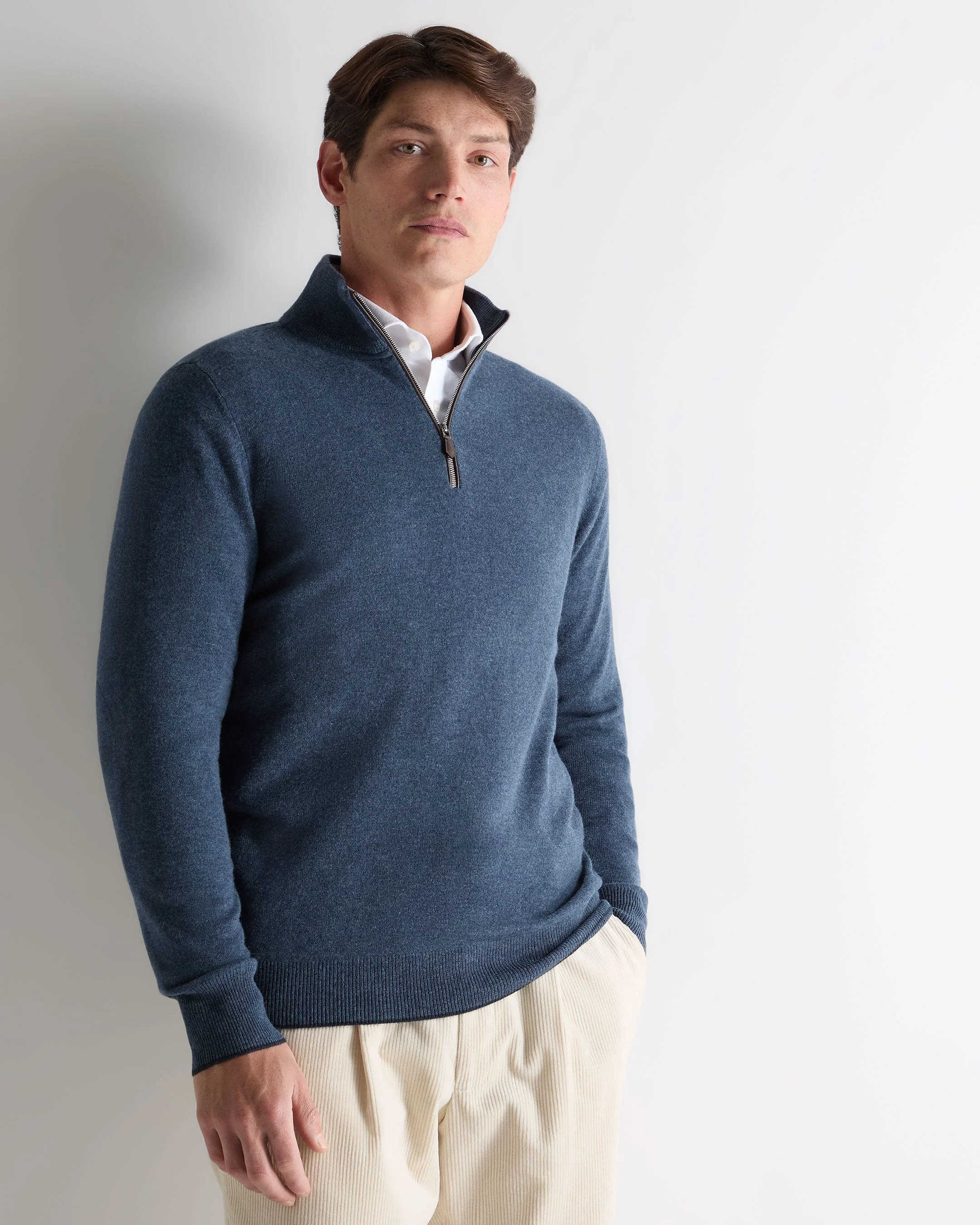 Men's Carnaby Half Zip Cashmere Jumper Light Denim Blue