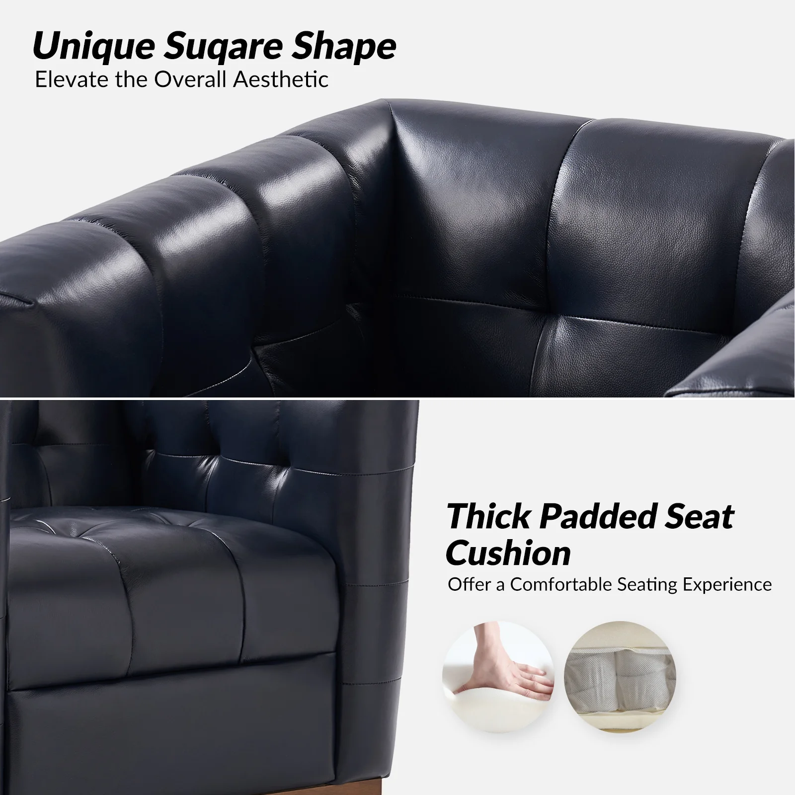 Arnold Genuine Leather Swivel Club Chair in Navy