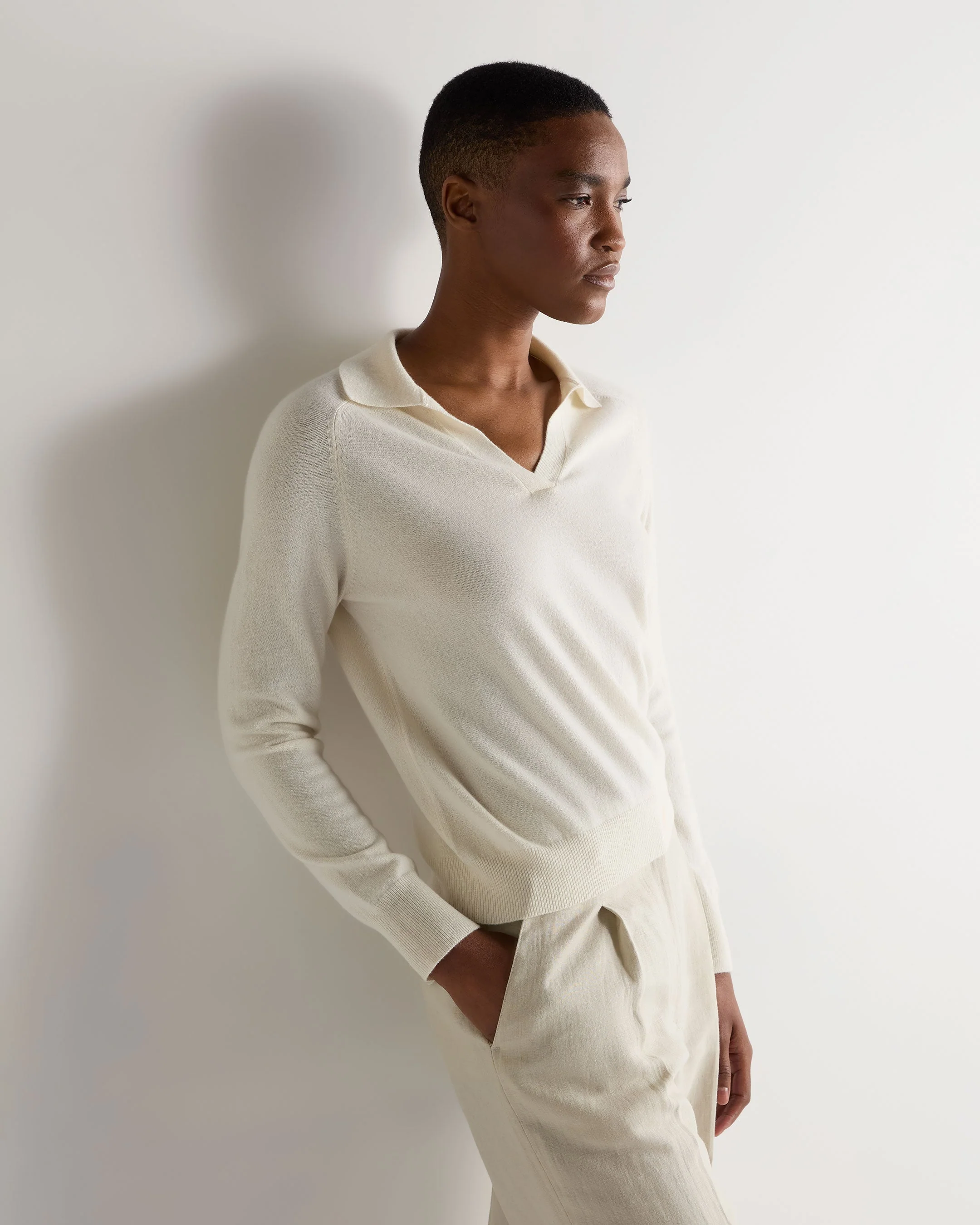 Women's Harriet Cashmere Polo Shirt New Ivory White