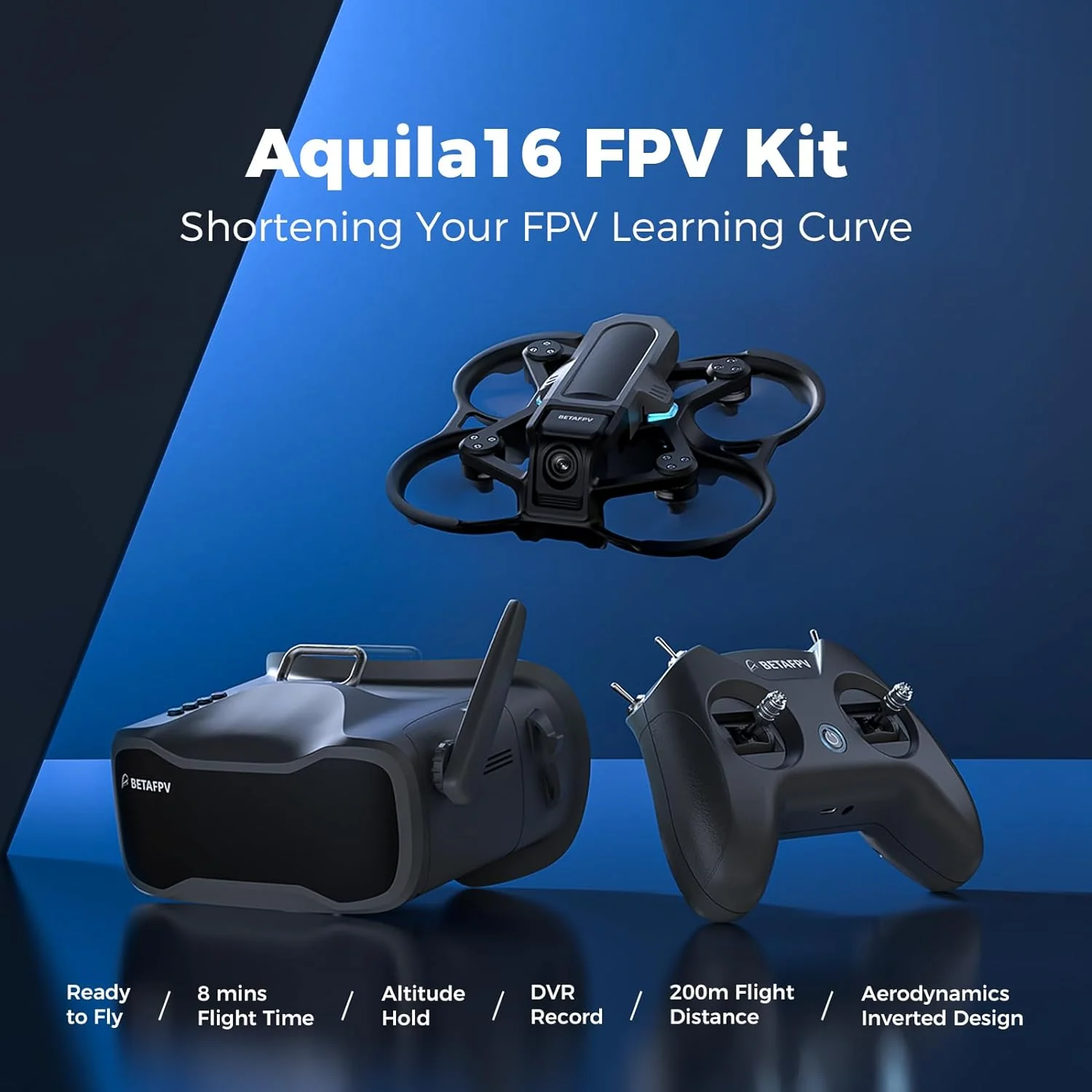 BETAFPV Aquila16 FPV Kit - 8 Minutes 200M Range Freestyle FPV Drone With VR03 FPV Goggle LiteRadio 2 SE For Beginner