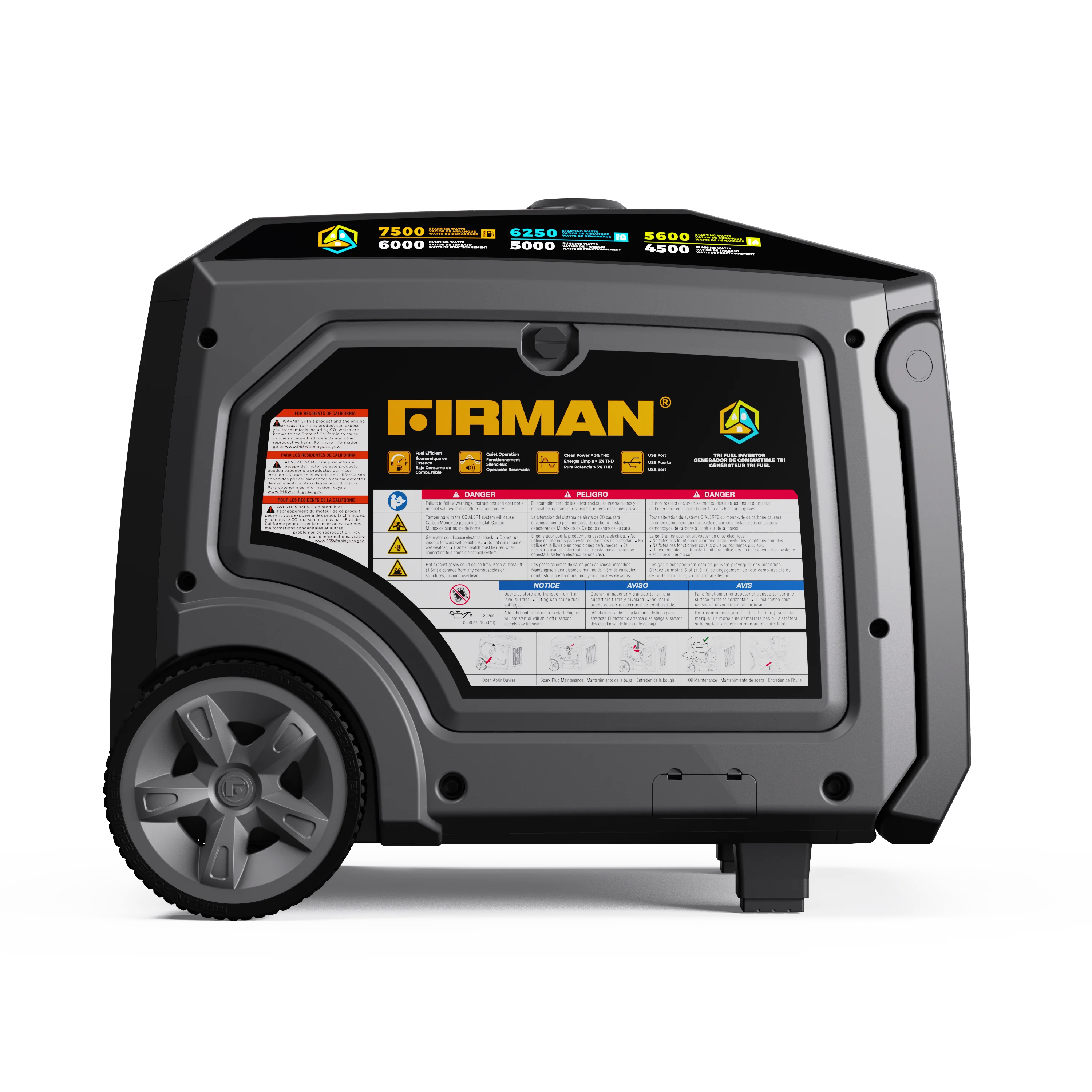 Tri Fuel Inverter Portable Generator 7500W Electric Start 120/240V Parallel Ready CO Alert