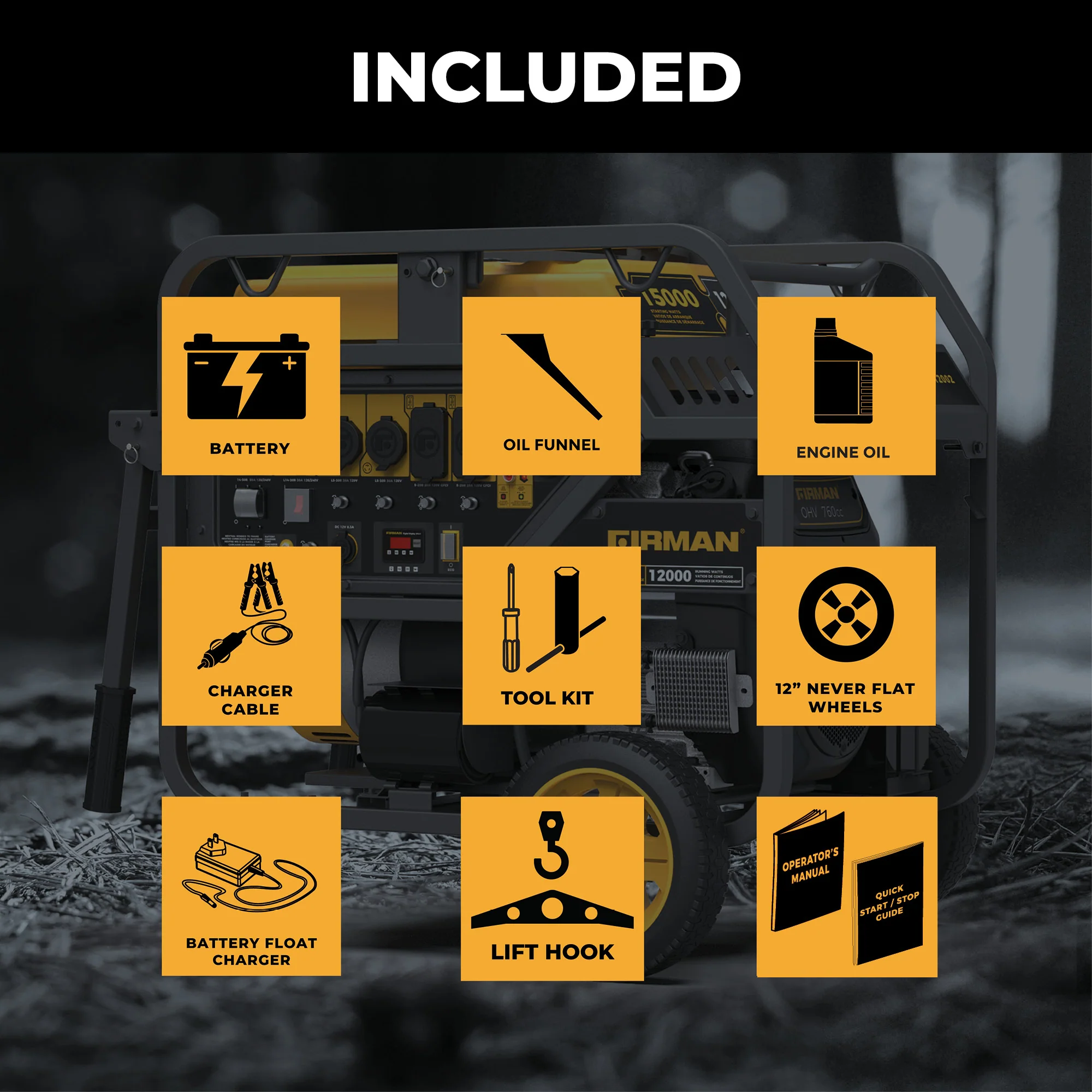 Gas Portable Generator 15000W Electric Start 120/240V with CO Alert