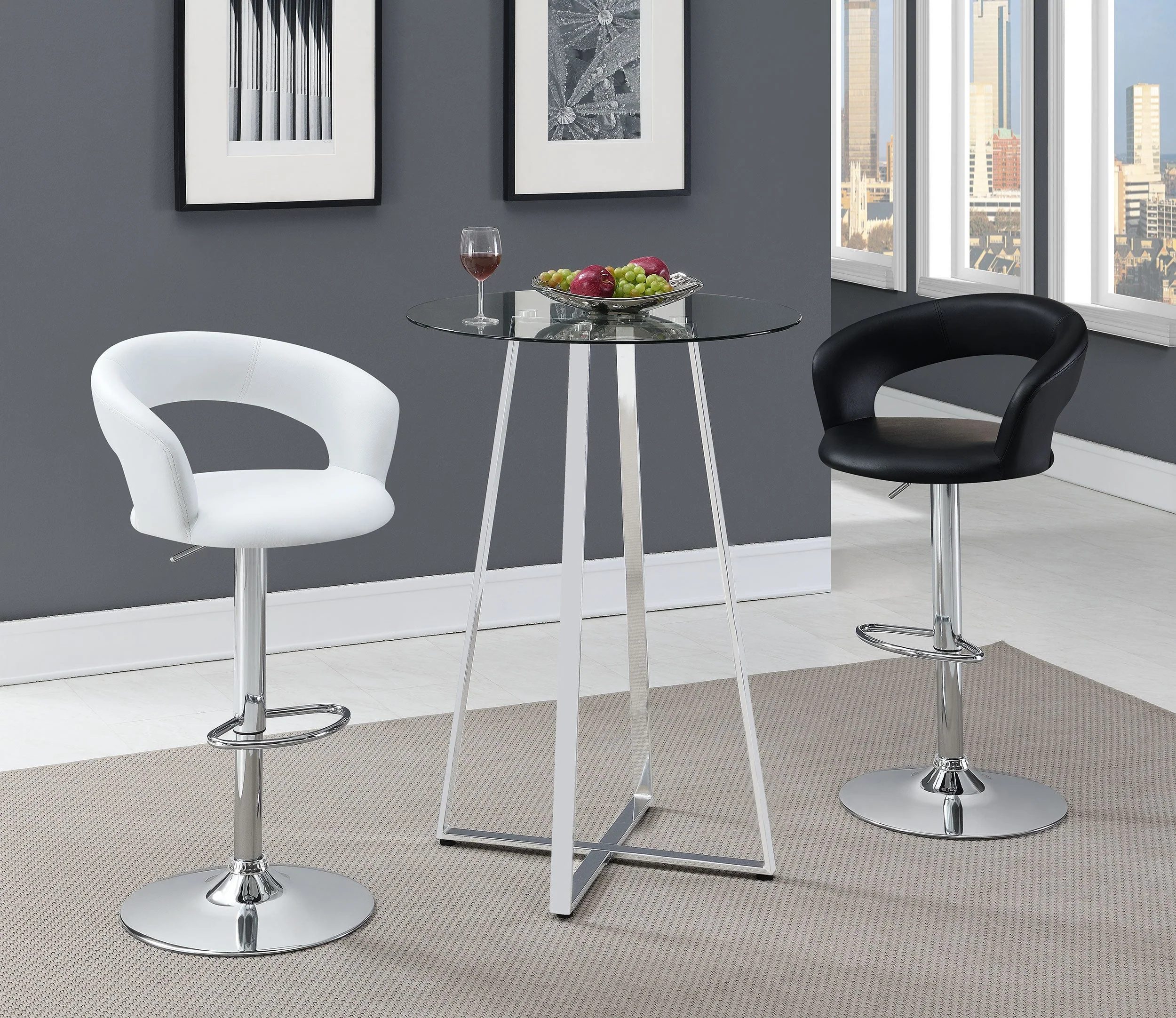Barraza 29-inch Adjustable Height Bar Stool Black / White and Chrome