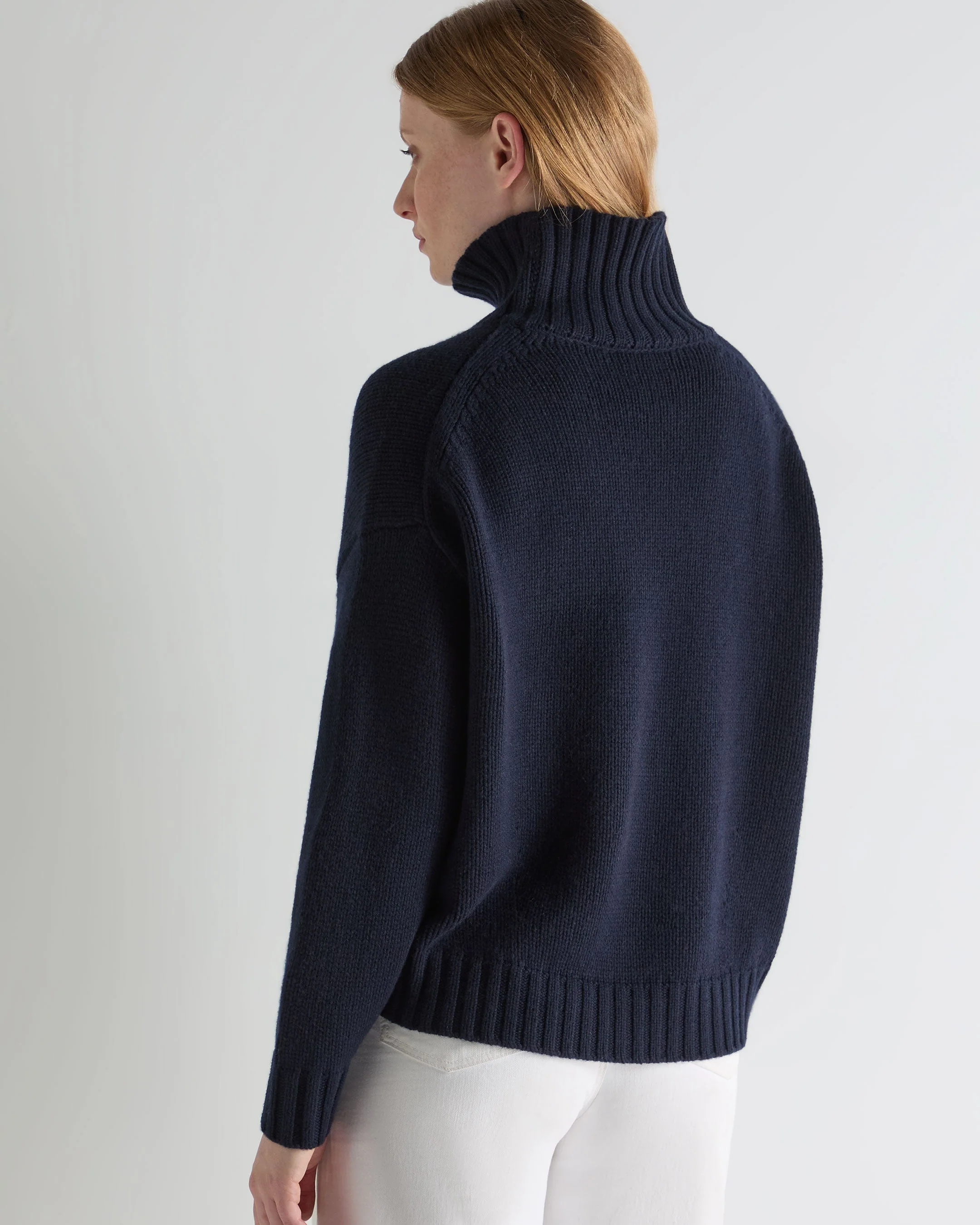 Women's Chunky Funnel Neck Cashmere Sweater Navy Blue