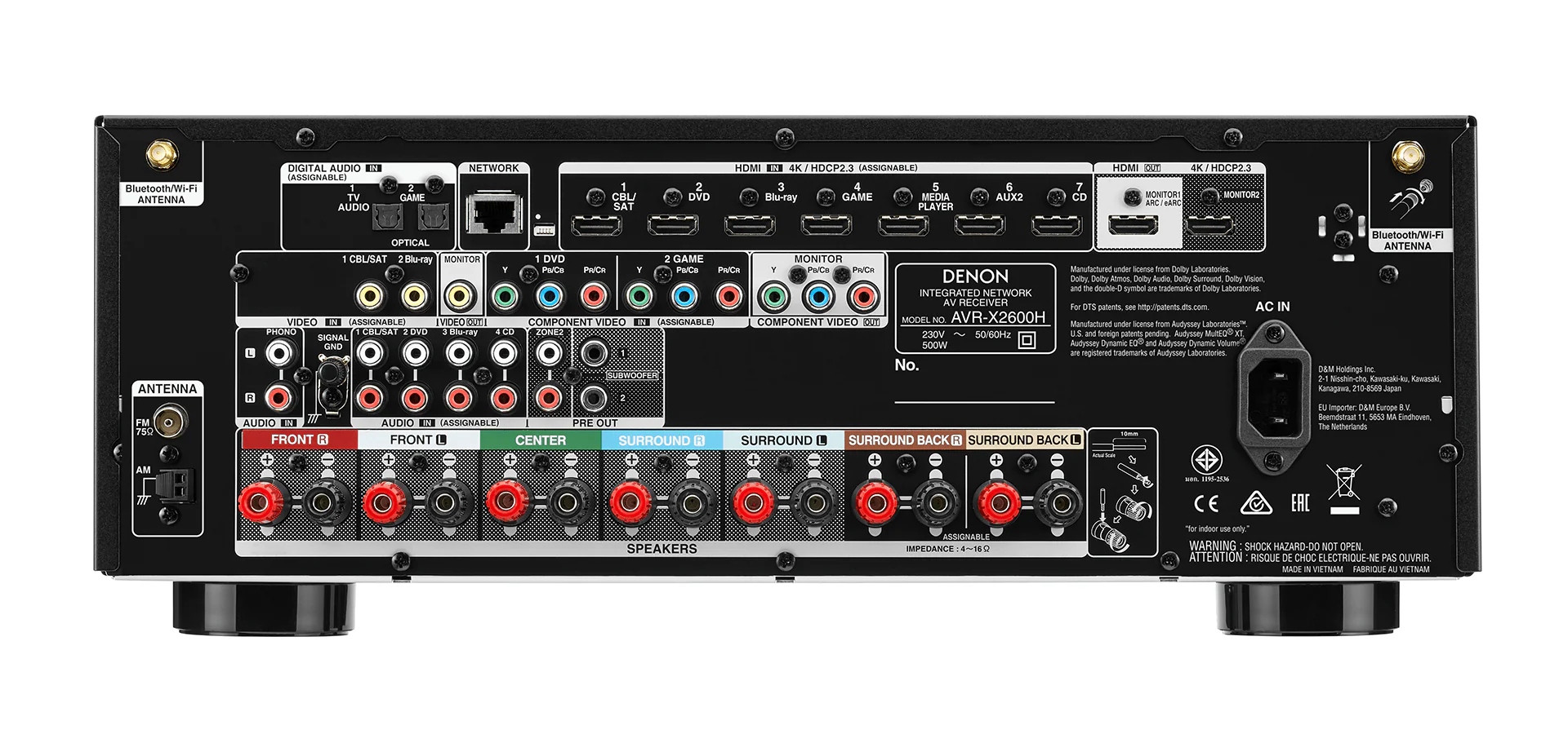 Denon AVR-X2600 220 volt 7.2 Channel 4K Ultra HD AV Receiver with 3D Audio and HEOS Built-In 220v 240 volts 50 hz / 60 hz