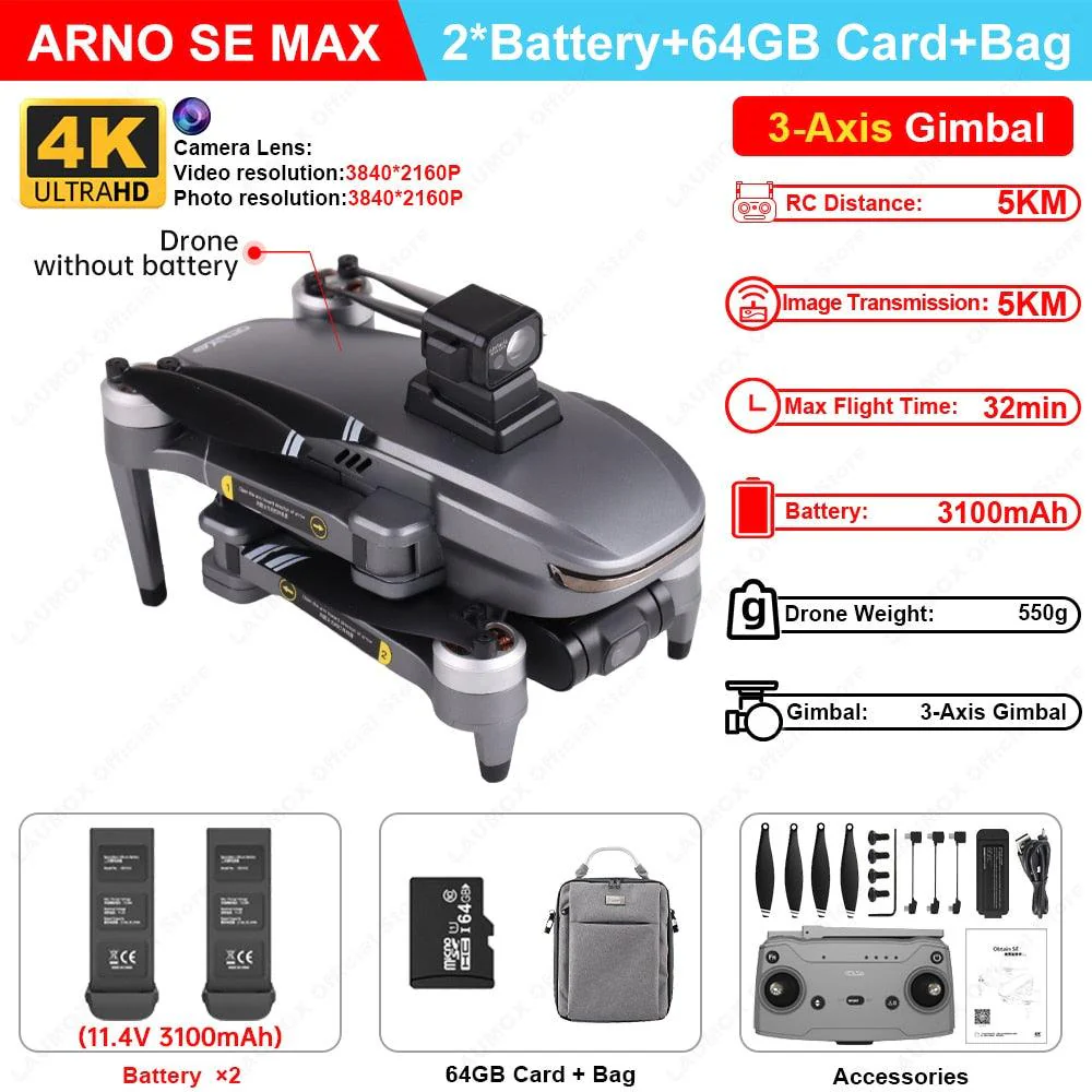 C-FLY Arno SE MAX Drone -  Profesional 4K HD Camera 3-Axis Micro Gimbal 5G Wifi GPS Drone With HD Camera FPV Brushless Foldable RC Quadcopter Professional Camera Drone
