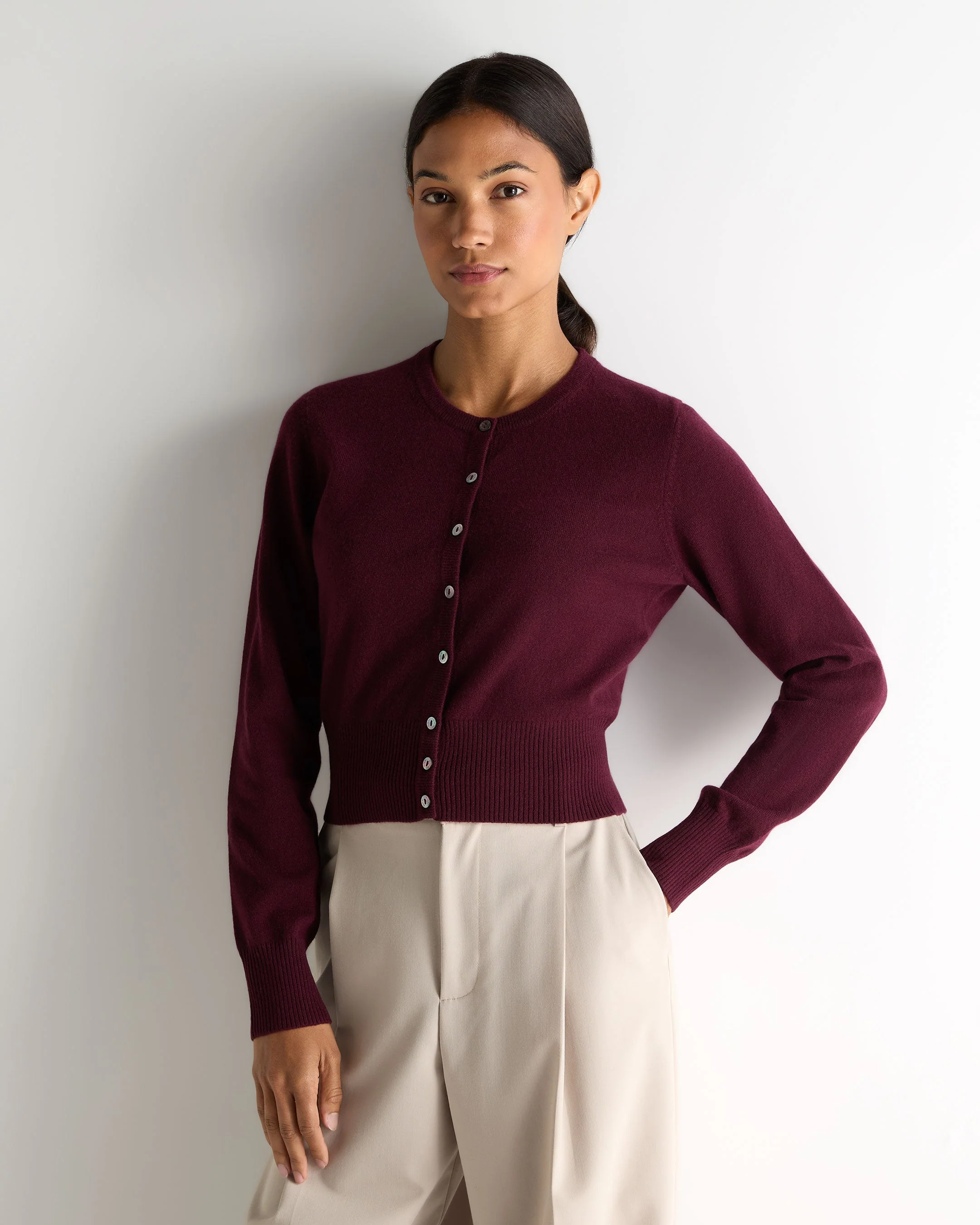 Women's Ivy Cropped Cashmere Cardigan Bordeaux Red