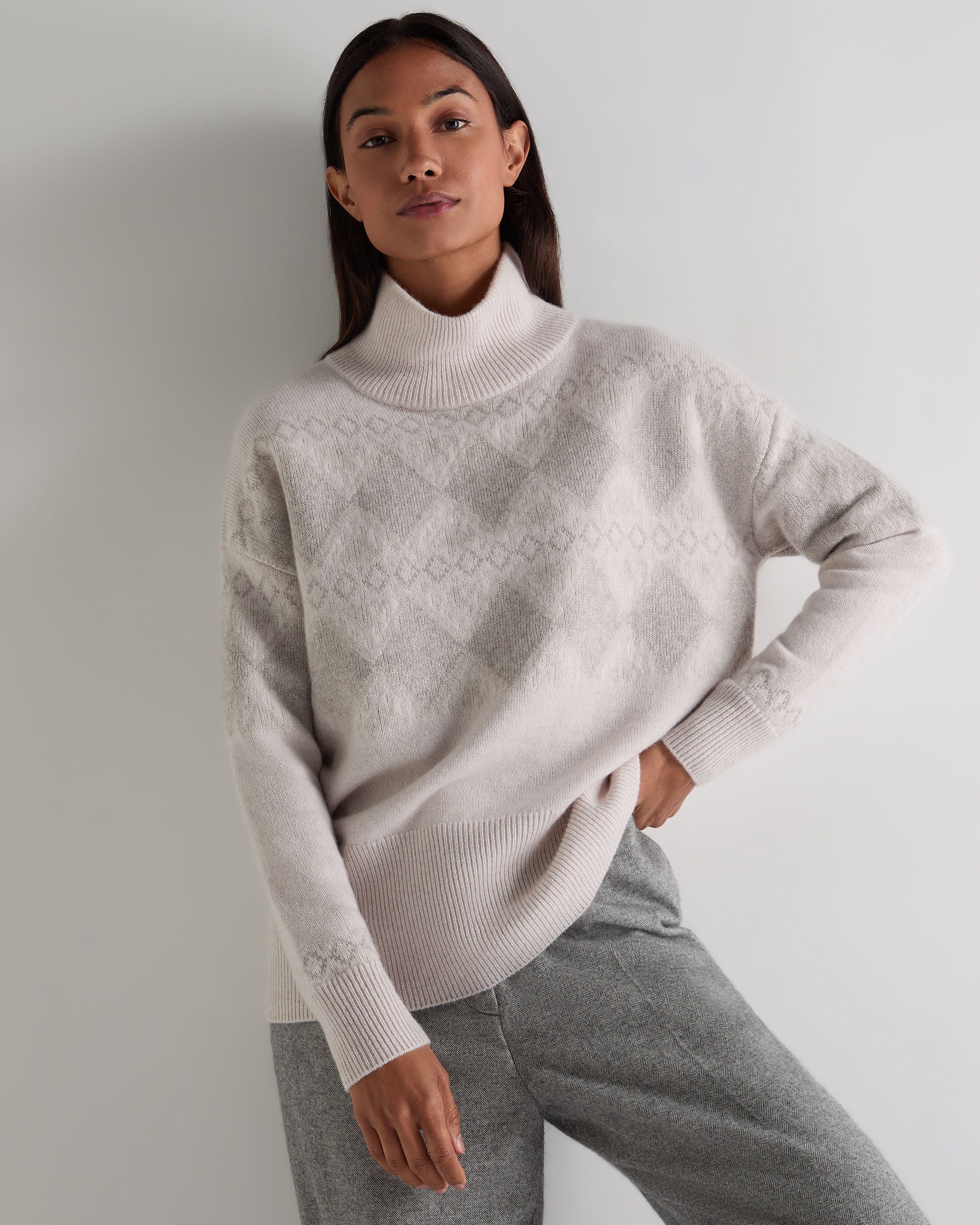 Women's Sparkle Jacquard Cashmere Sweater Pebble Grey
