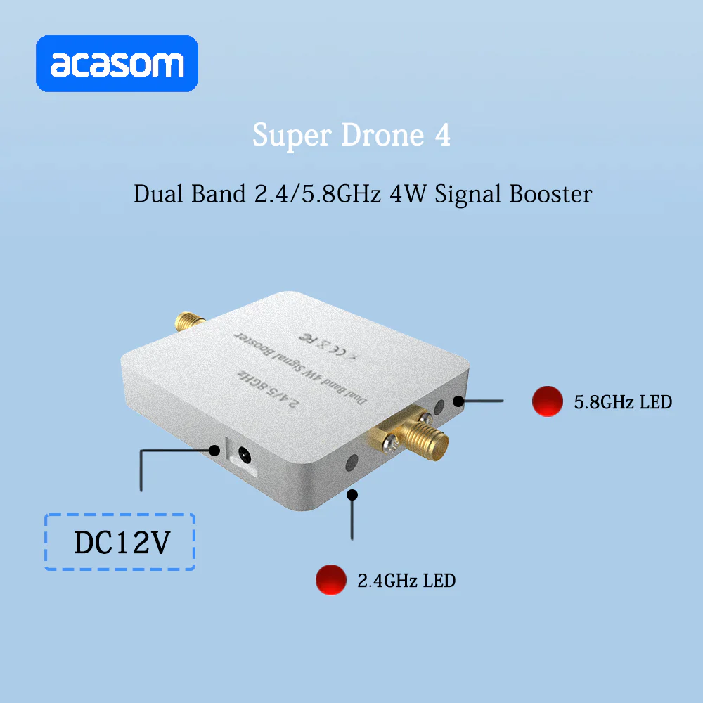 ACASOM 2.4G&5.8G 4W Dual Band Range Extender Amplifier Drone Signal Booster