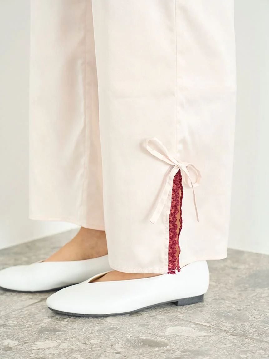 Satin Pants With Lace & Ribbon