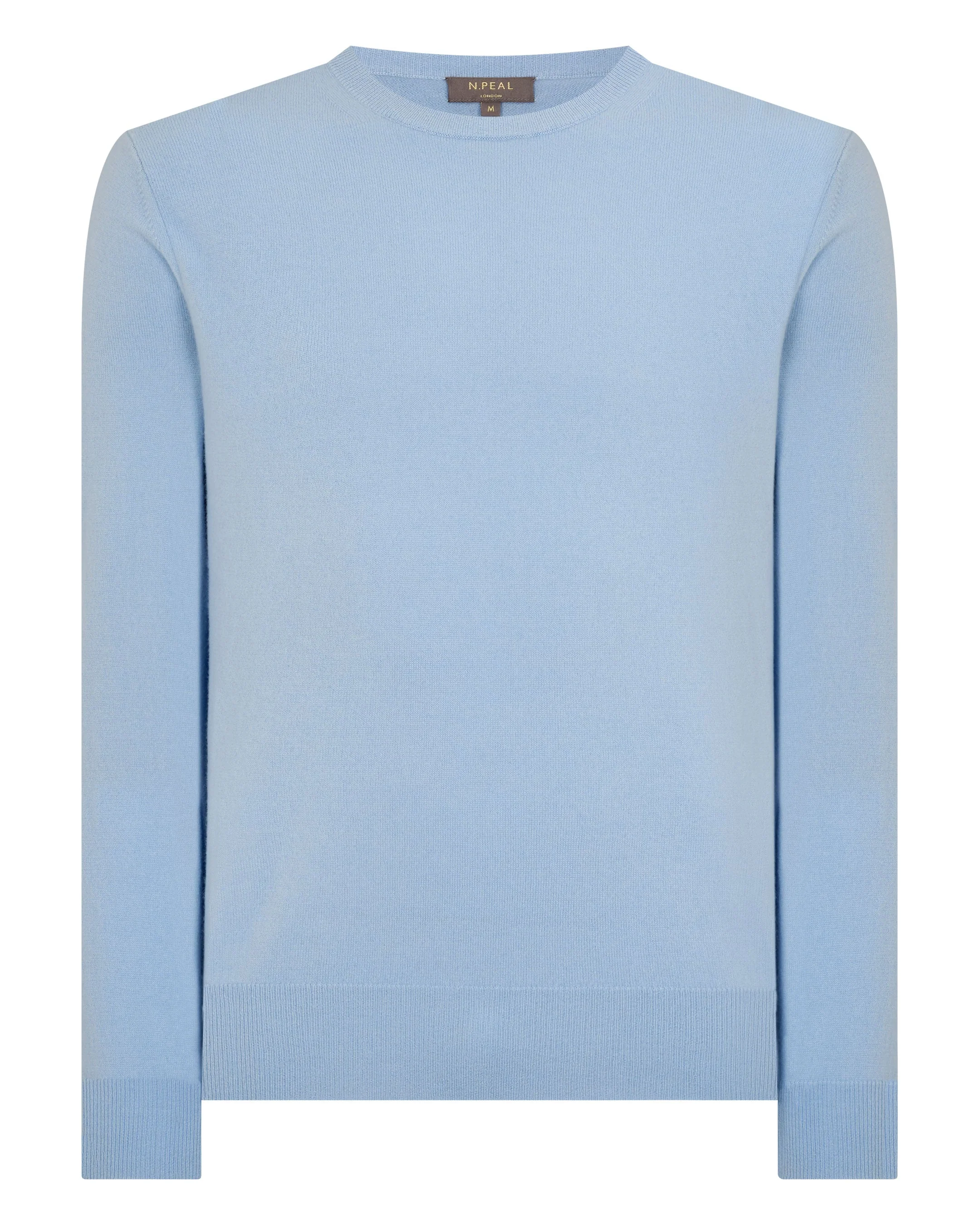 Men's Oxford Round Neck Cashmere Sweater Sea Mist Blue