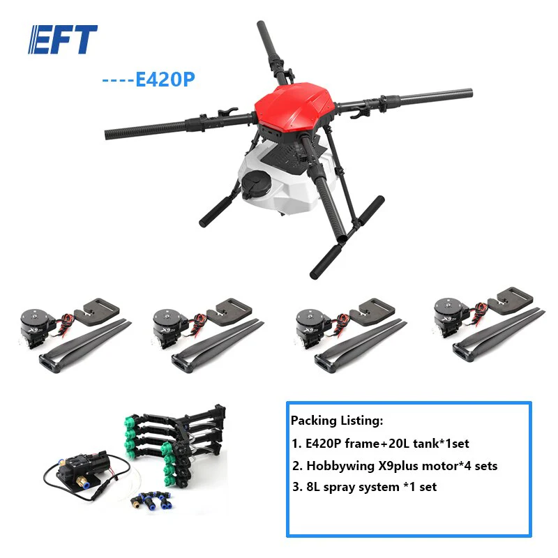 EFT E420P 20L Agriculture Drone - 4 Axis 20KG 20L 22L Tank Capacity Foldable Propeller Hobbywing Motor X9 plus JIYI K++ V2 H12 Remote Controller