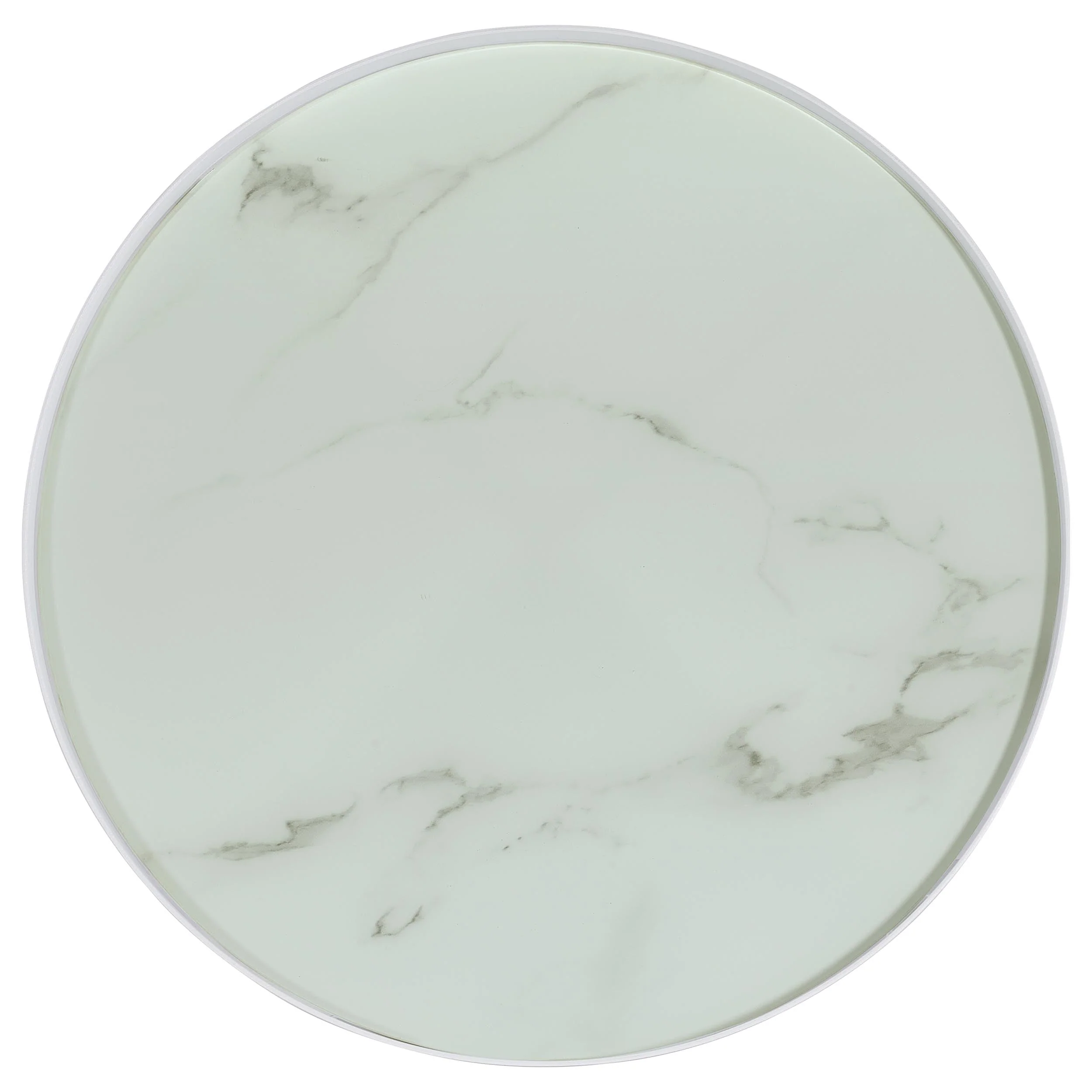 Briggs Round Marble Printed Glass Top End Side Table White