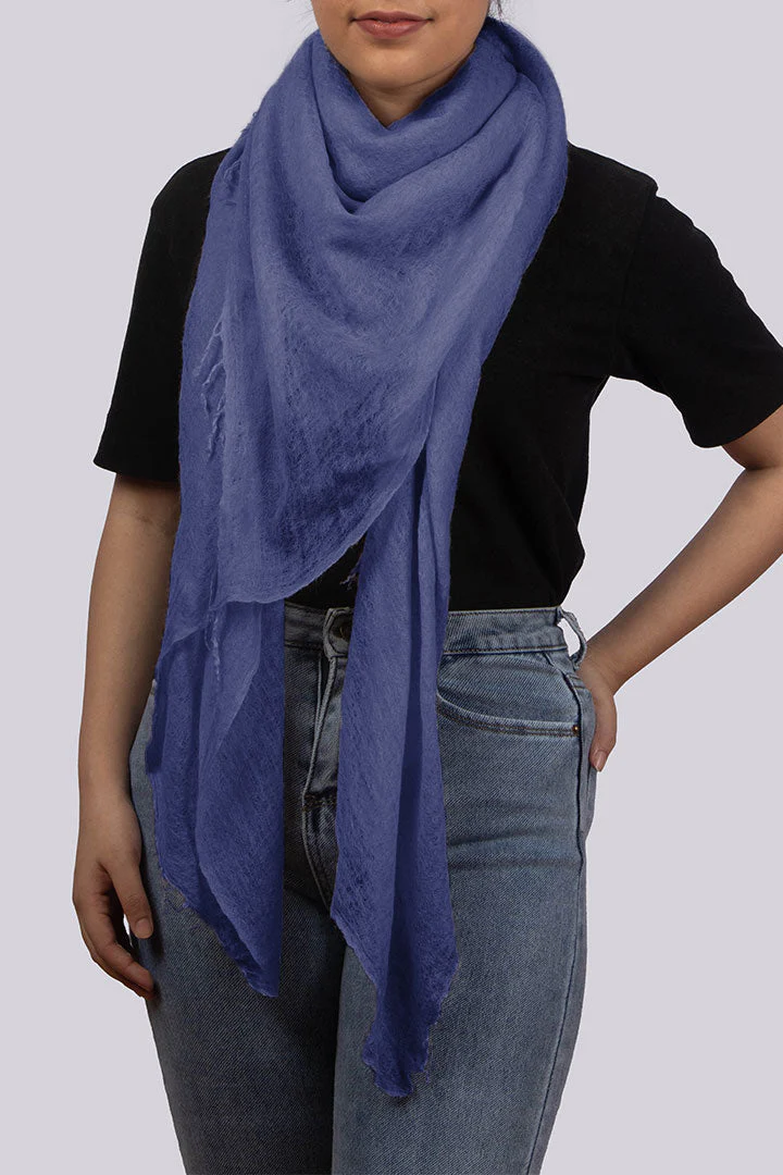 Handwoven Pure Cashmere Scarf Shawl in Cornflower Blue