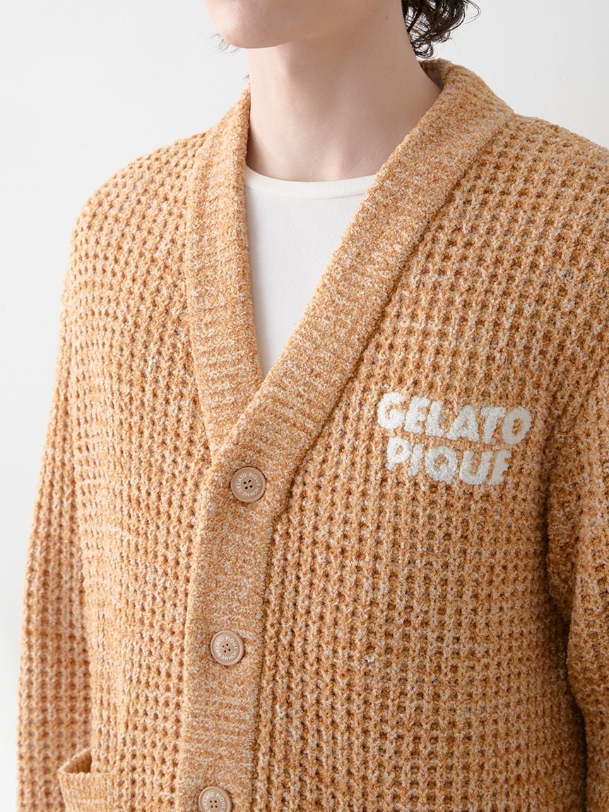 Mens Melange Waffle Knit Cardigan