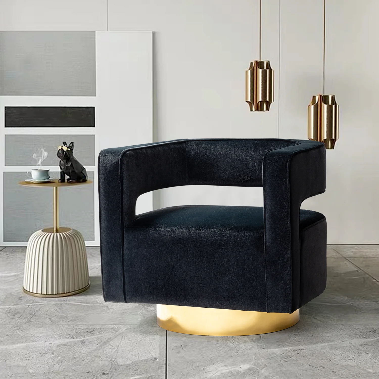 Blanca Swivel Barrel Chair in Black