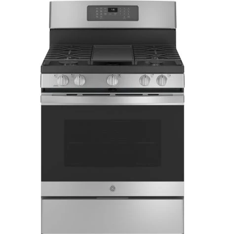 GE 220 volts gas range with Self Clean Steam Clean Air Fry convection and 5 burners with griddle 220v 240 volts 50 hz / 60 hz model JGB735220ss