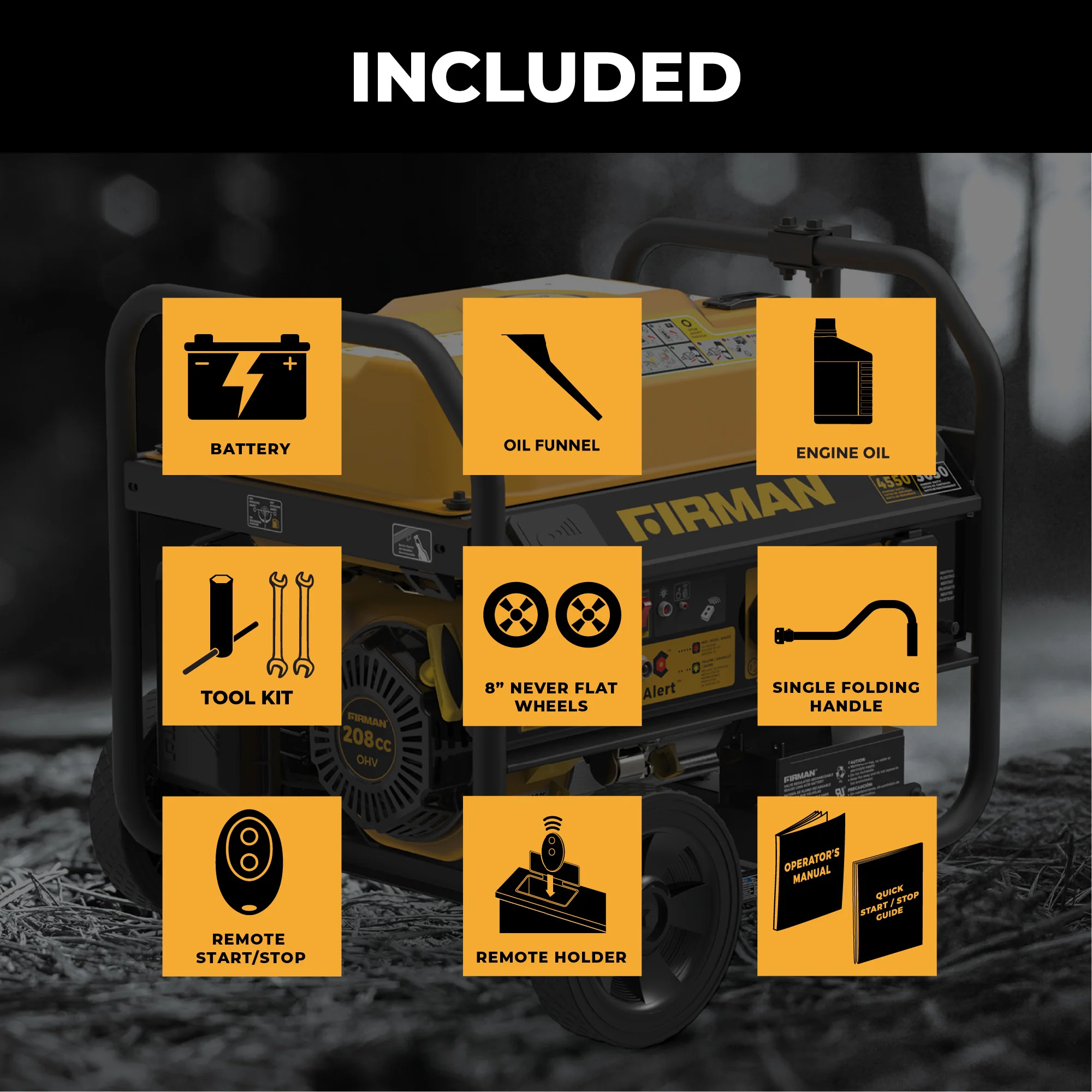 Gas Portable Generator 4550W Remote Start with CO Alert