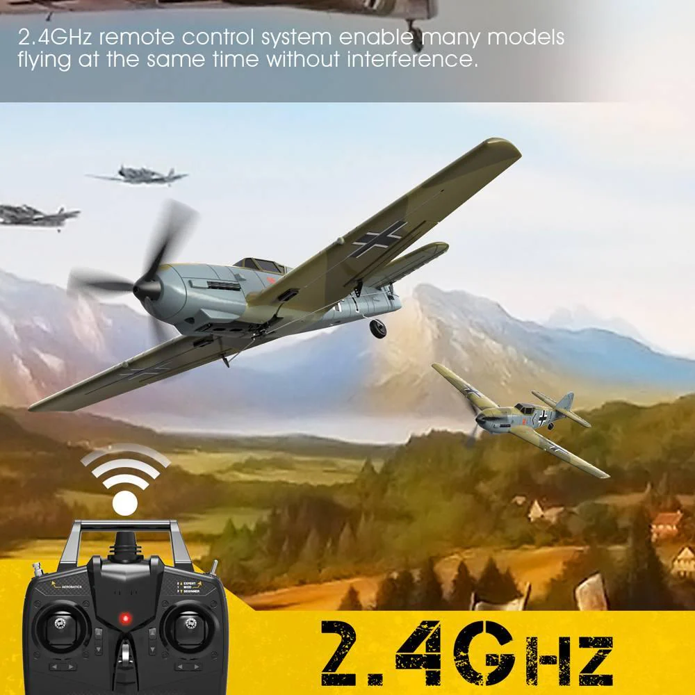 Eachine BF109 RC Airplane - 2.4GHz 4CH 400mm Wingspan 6-Axis One Key U-Turn Aerobatic Xpilot Stabilization System EPP Mini RTF Toy RC Plane