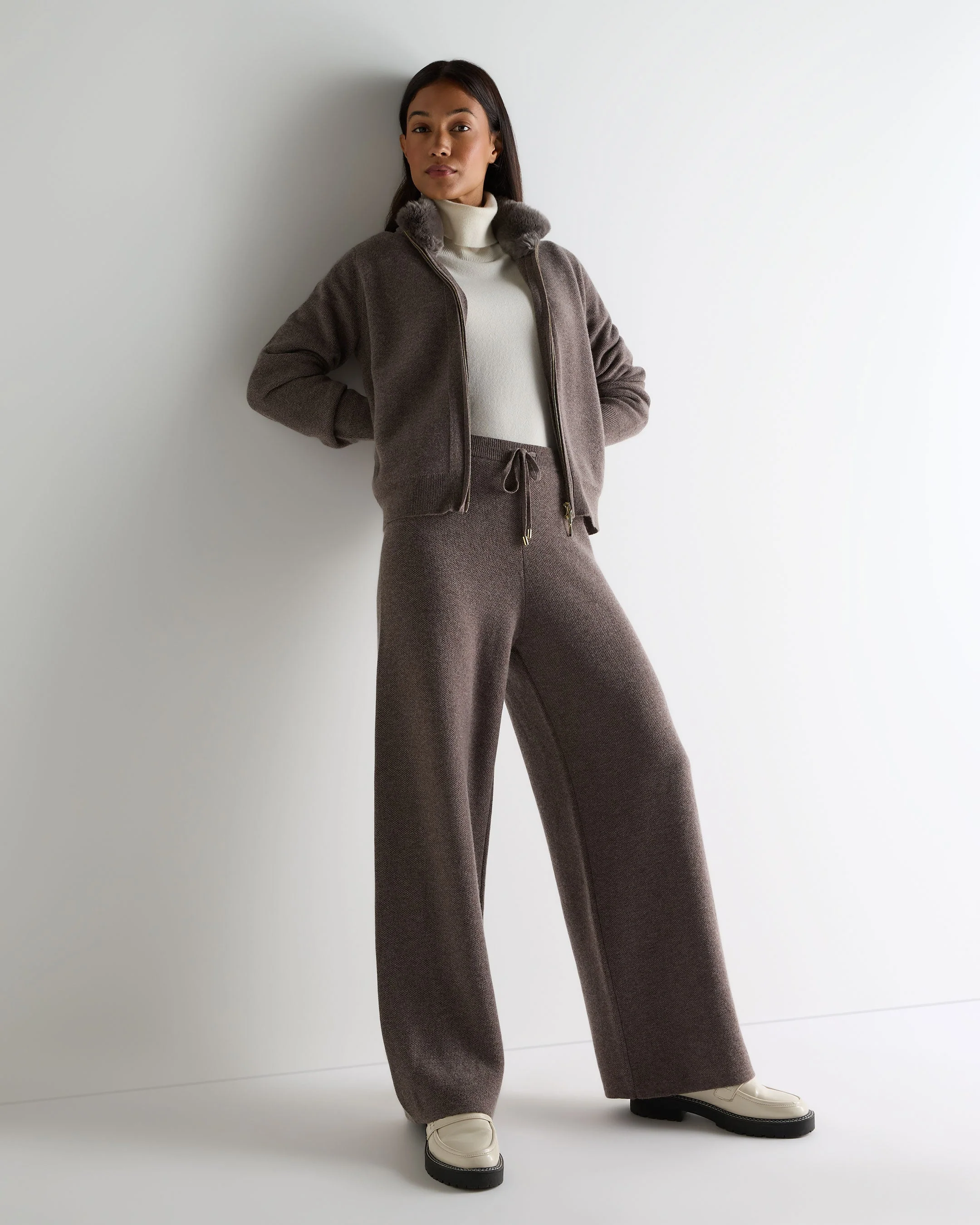 Women's Honeycomb Knit Cashmere Pant Otter Brown