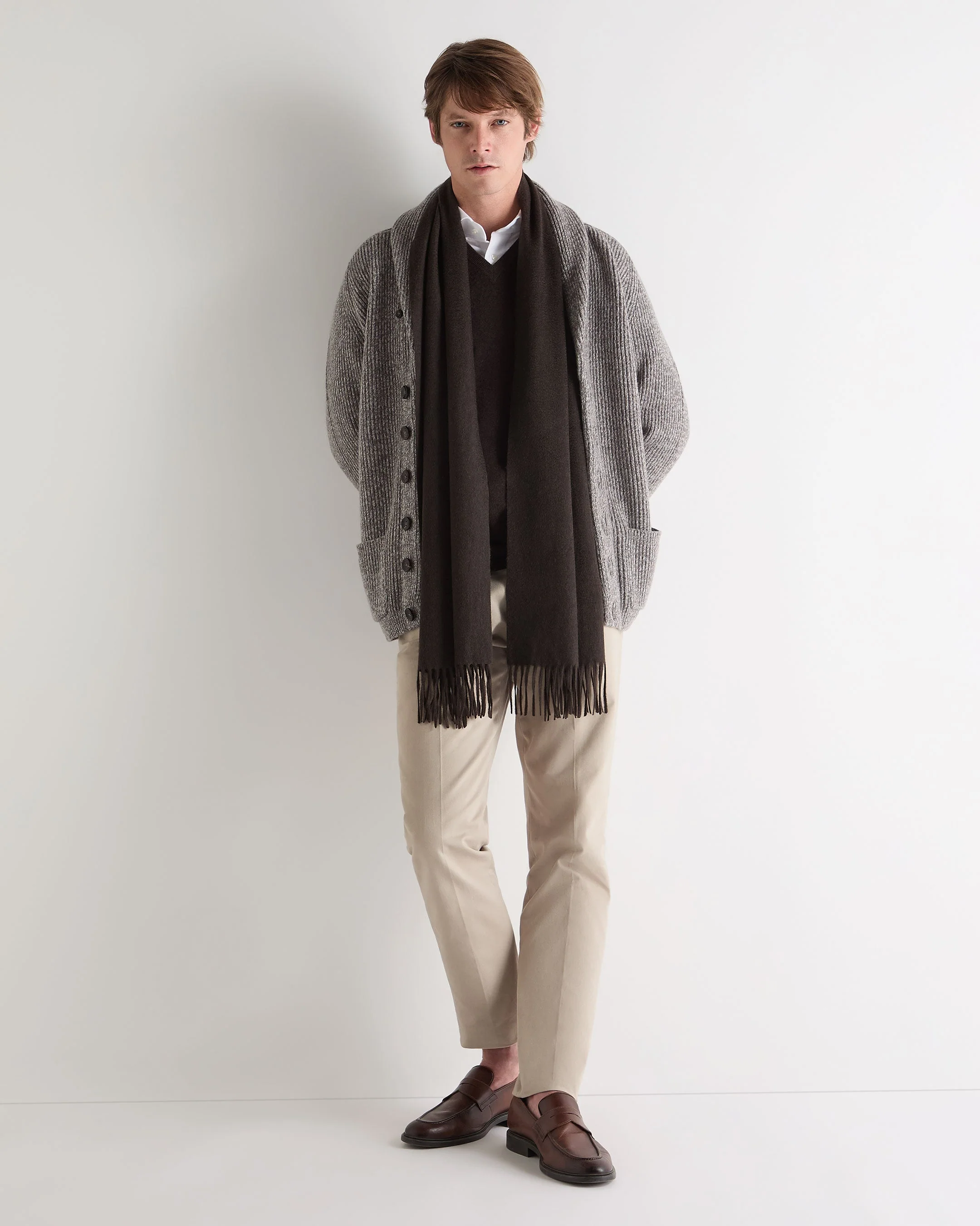 Unisex Large Woven Cashmere Scarf Chocolate Brown