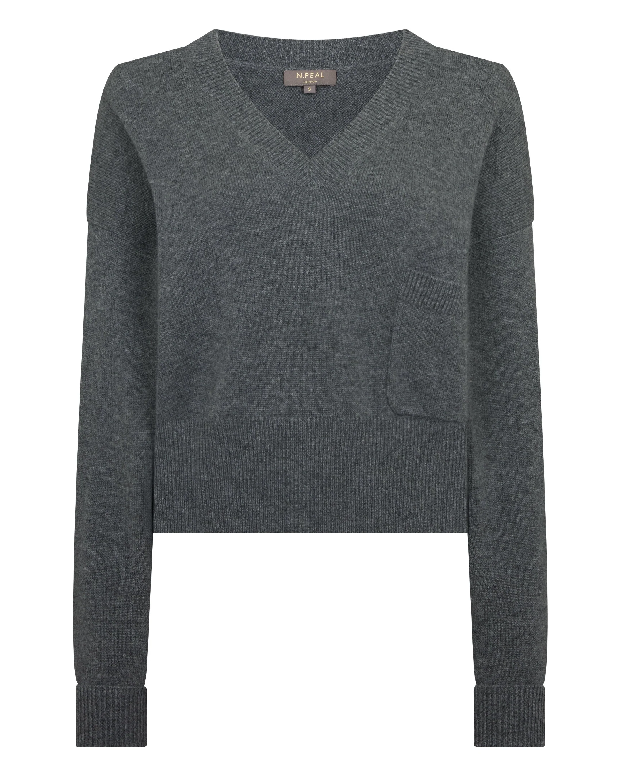 Women's Cropped V Neck Cashmere Sweater Elephant Grey