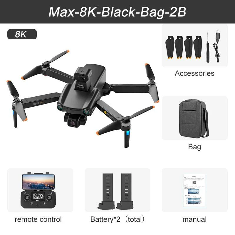 2024 New S802 GPS Drone - 8K HD Professional 3-Axis EIS Gimbal Camera 360° Obstacle Avoidance Brushless Motor Foldable Quadcopter Professional Camera Drone