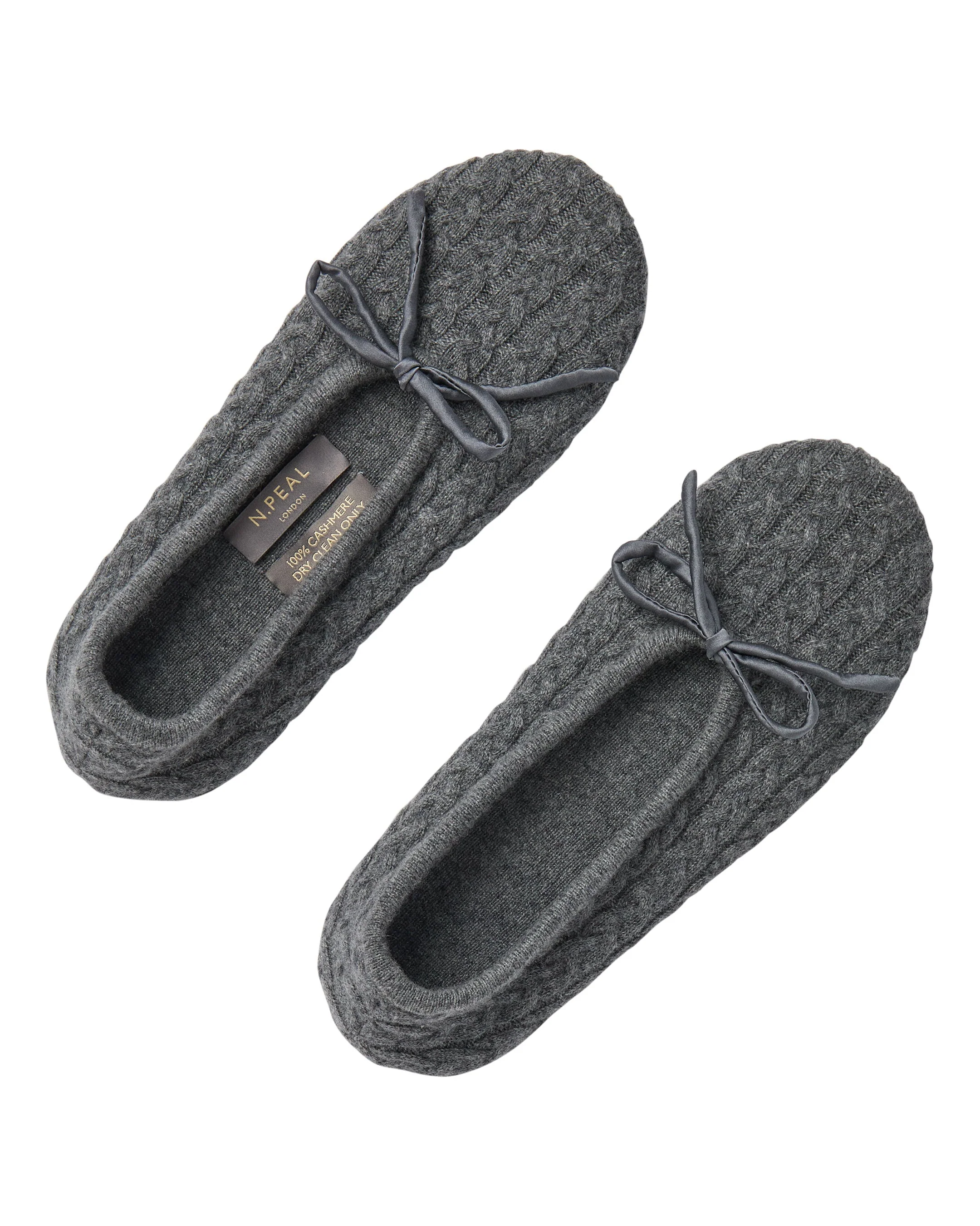 Women's Cable Cashmere Slippers Elephant Grey