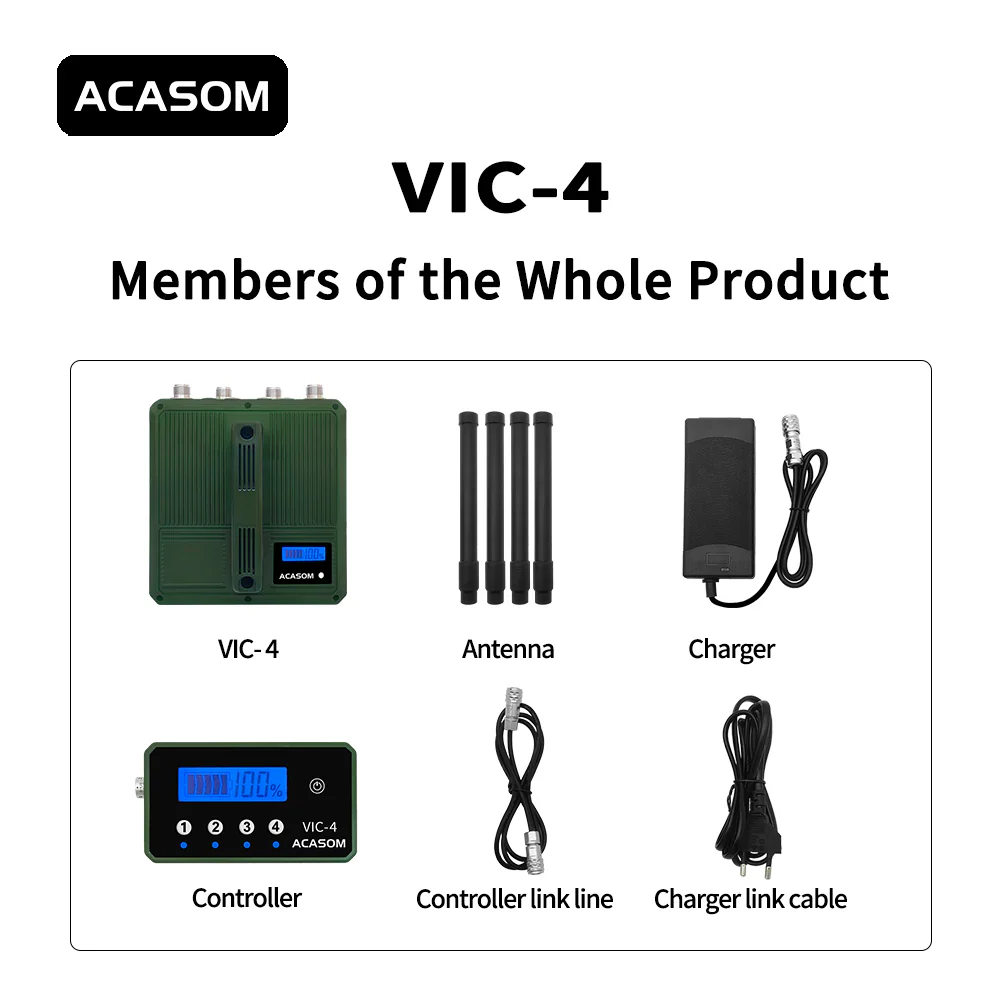 ACASOM VIC-4 700M 800M 900M 1050M - 20W 50W 4-Channel  Long Distance Portable FPV Jammer for Anti Drone