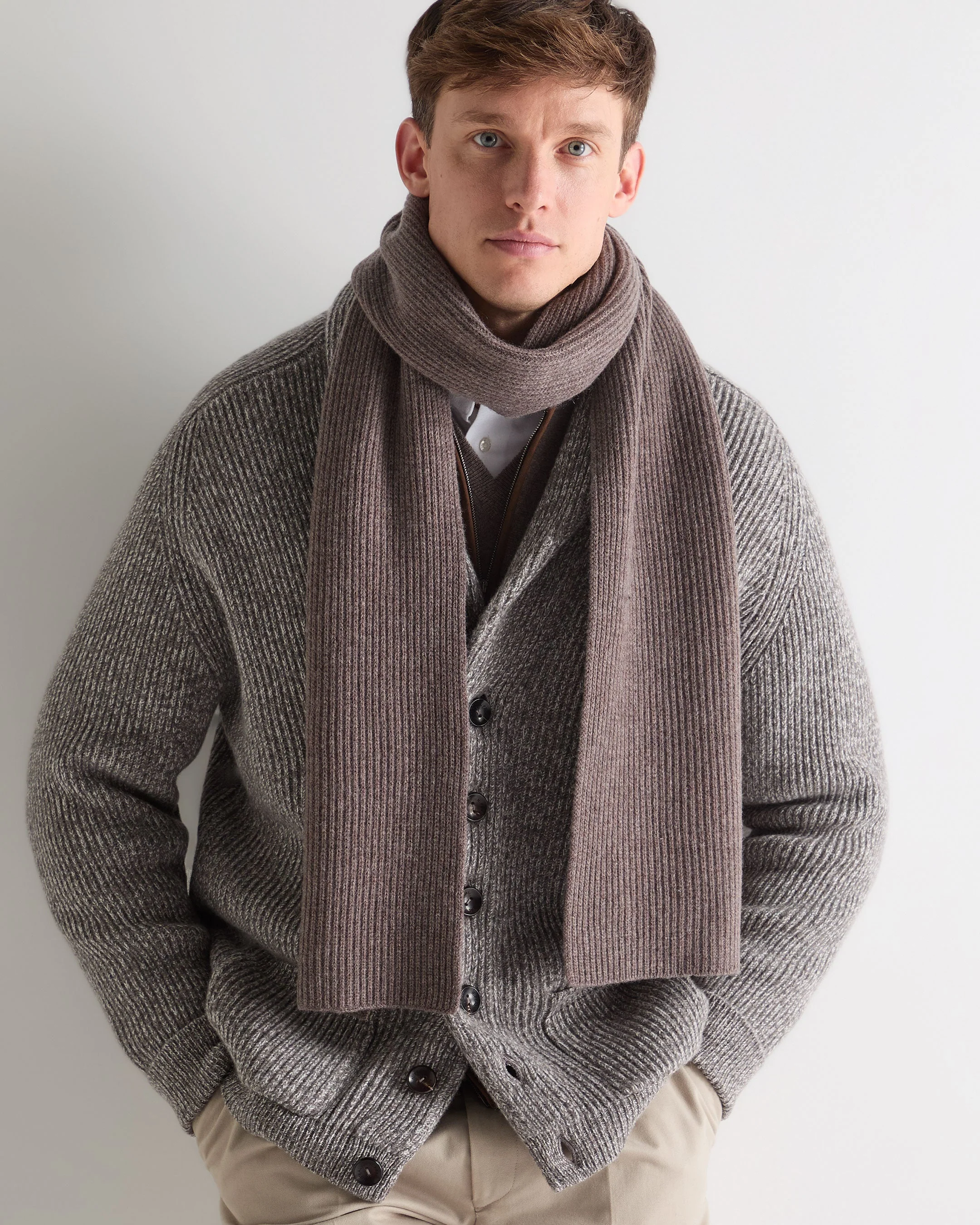 Unisex Ribbed Cashmere Scarf Otter Brown