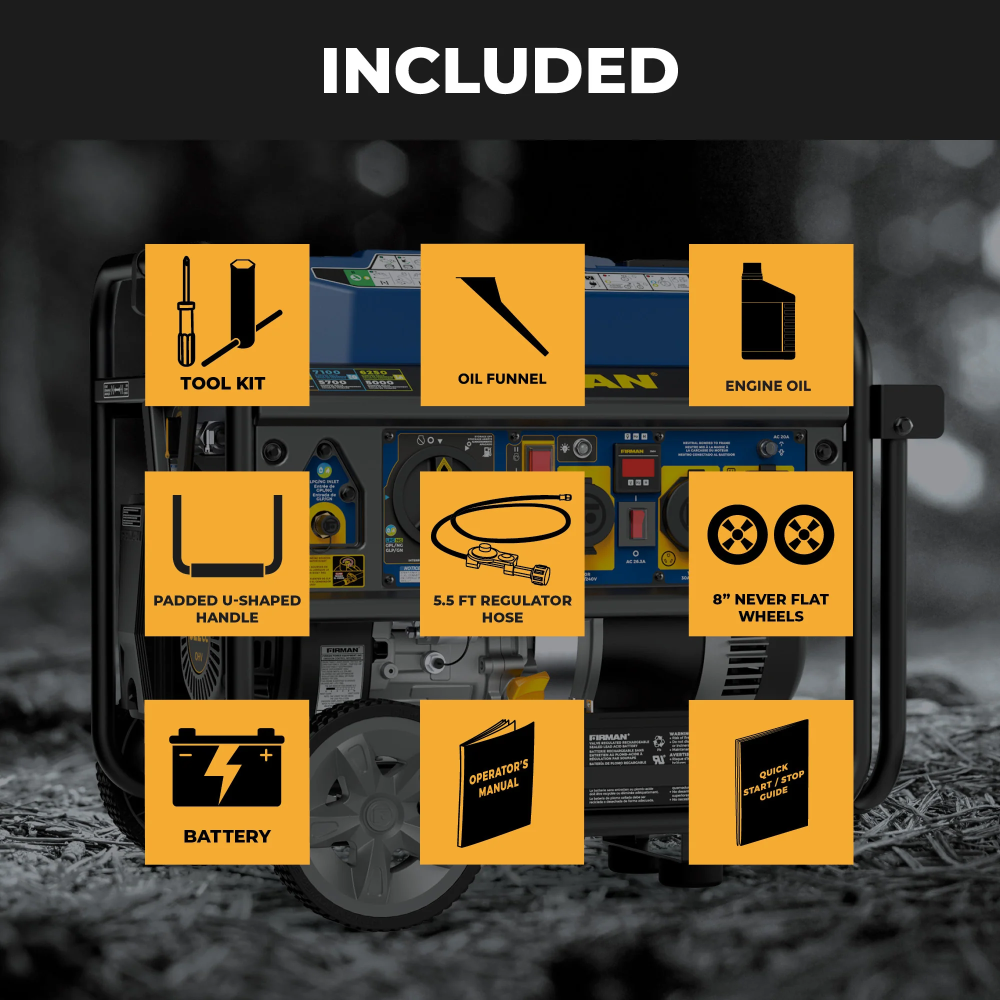 Tri Fuel Portable Generator 7850/6300W Electric Start Gas CO Alert