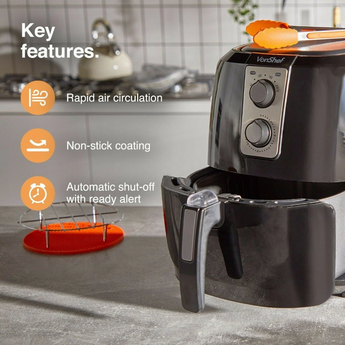 Vonhaus 220 volt Air Fryer 2000156 5.5 Liter Large Capacity Basket 1800 Watts 220v 240 volts 50 hz