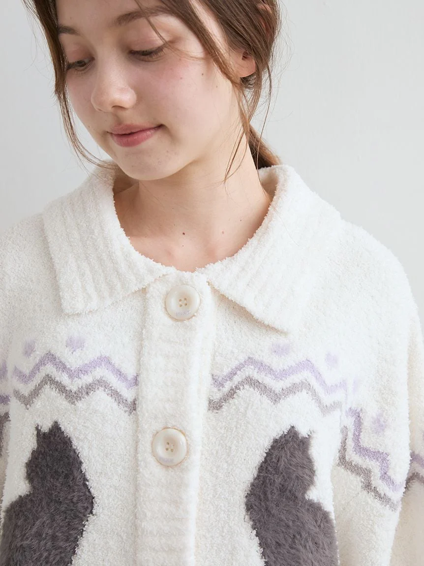 Black Cat Jacquard Collar Cardigan