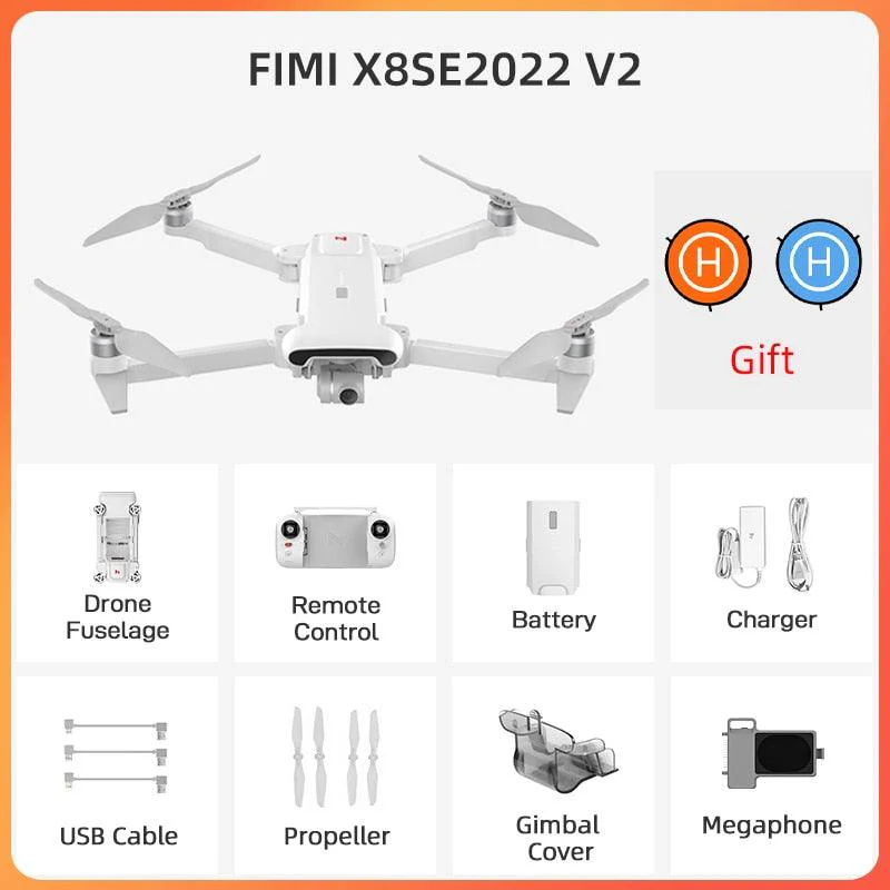 FIMI X8se 2022 V2 Drone - GPS 10km 35Mins Flight Quadcopter 3-Axis Gimbal 4K HD Camera Drone Storage Bag Case Combo Megaphone