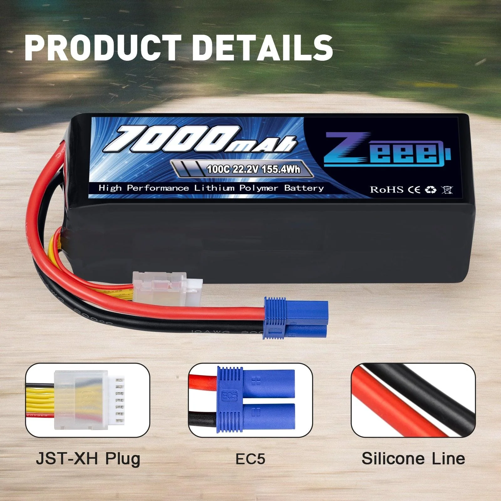 2Units Zeee Lipo Battery 4S 7000mAh 6S 14.8V 22.2V 100C Softcase with EC5 Plug for RC Car Truck Tank  Racer Hobby RC Battery