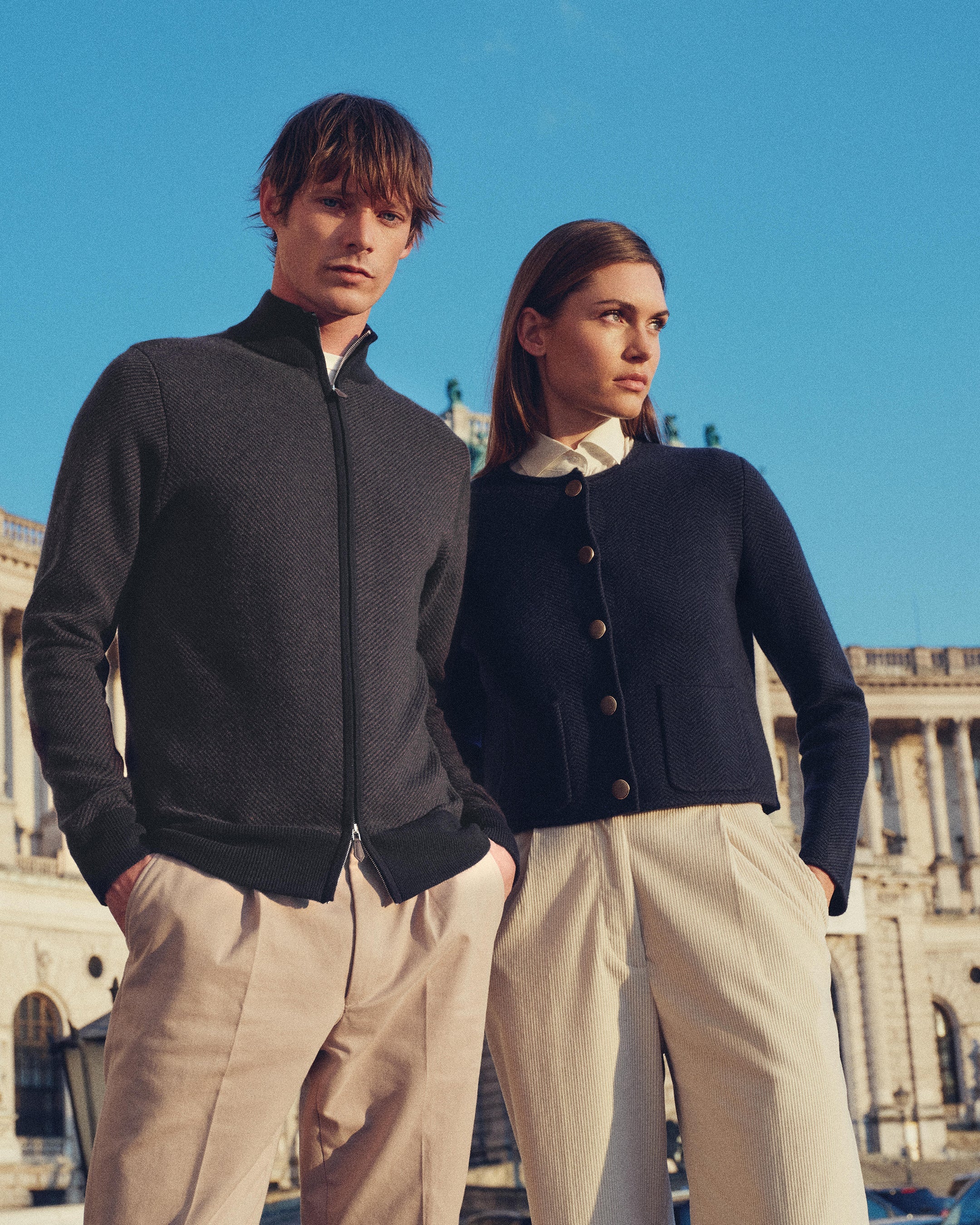 Women's Collarless Jacquard Cashmere Jacket Navy Blue