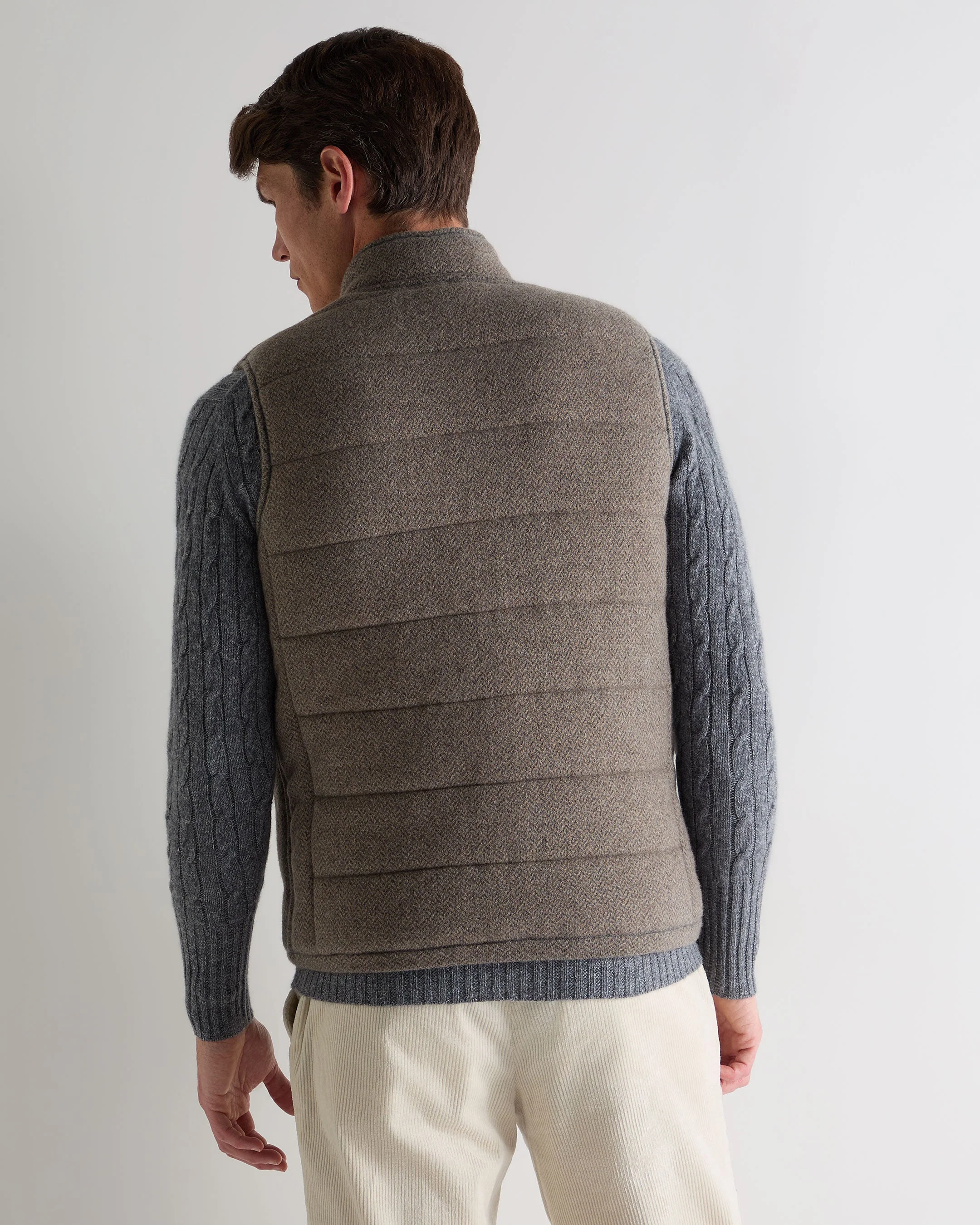 Men's Mall Herringbone Cashmere Gilet Smoky Herringbone Grey