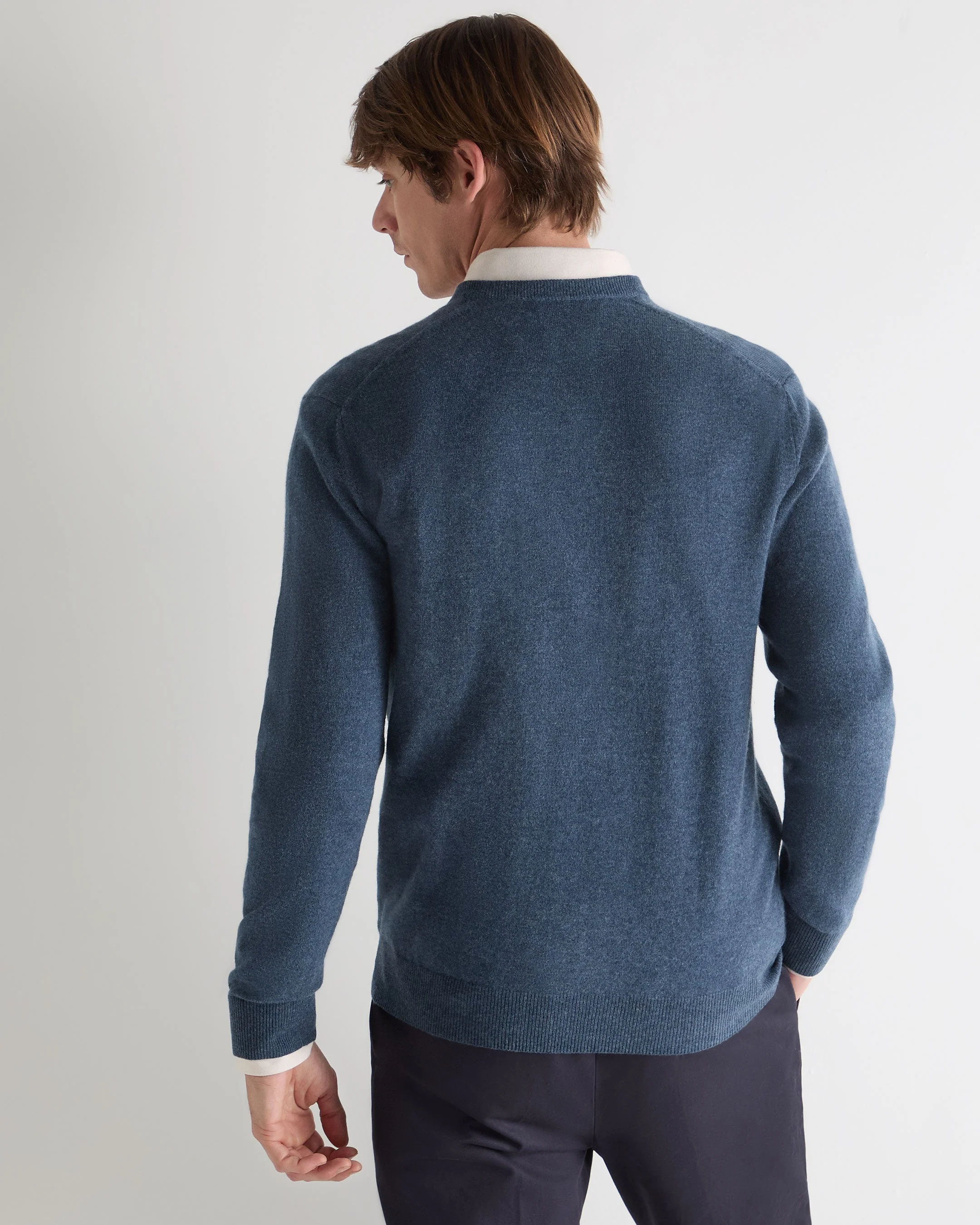 Men's Burlington V Neck Cashmere Sweater Light Denim Blue