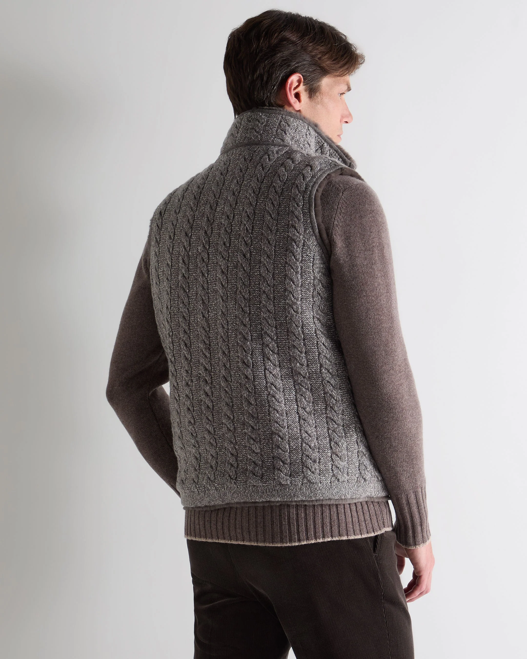 Men's Dolomiti Cable Fur Gilet Soft Truffle Brown Marl