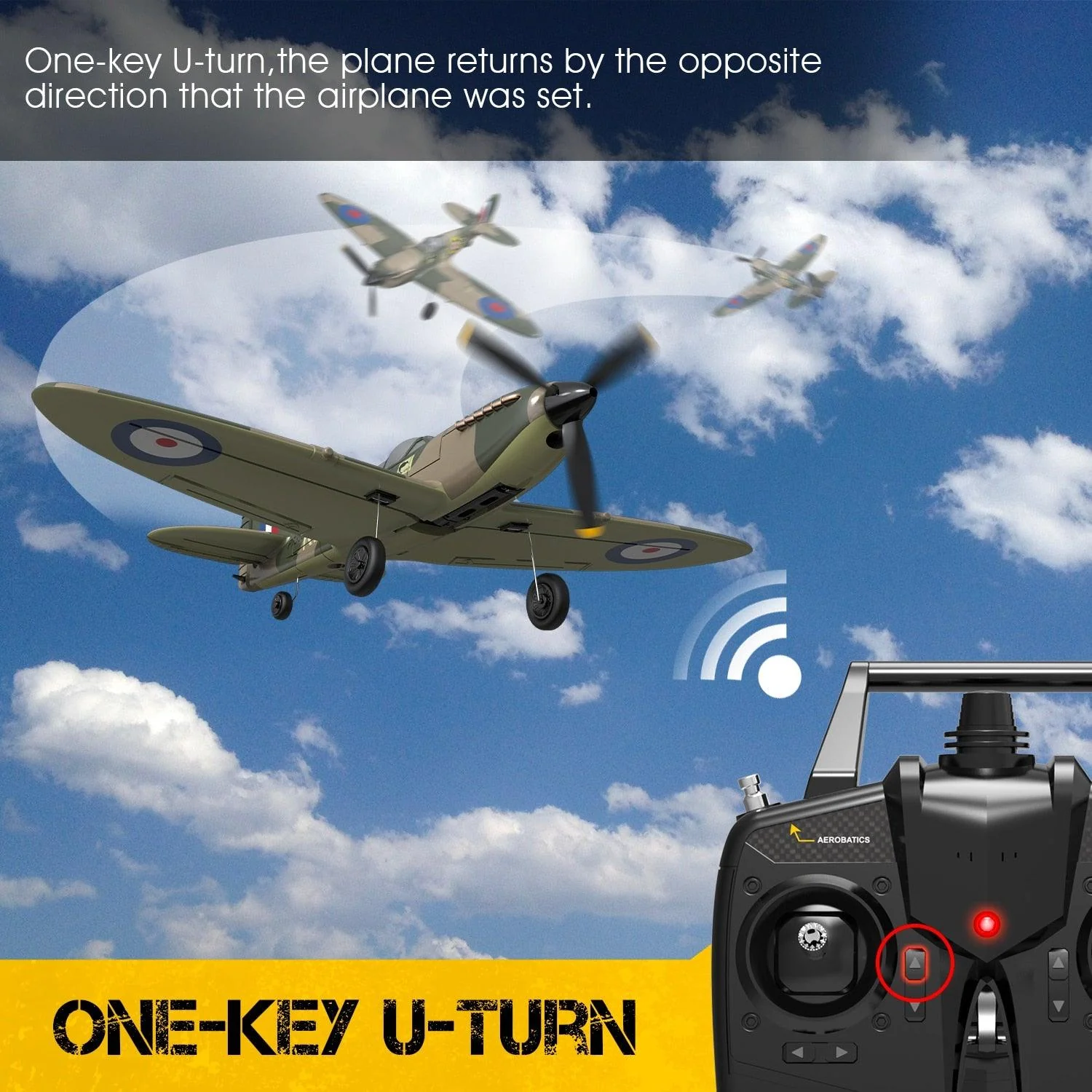 761-12 Spitfire RC Airplane - 2.4G 4CH EPP 400mm Wingspan 6-Axis Spitfire RC Warbird Mini Plane RTF Remote Control Plane