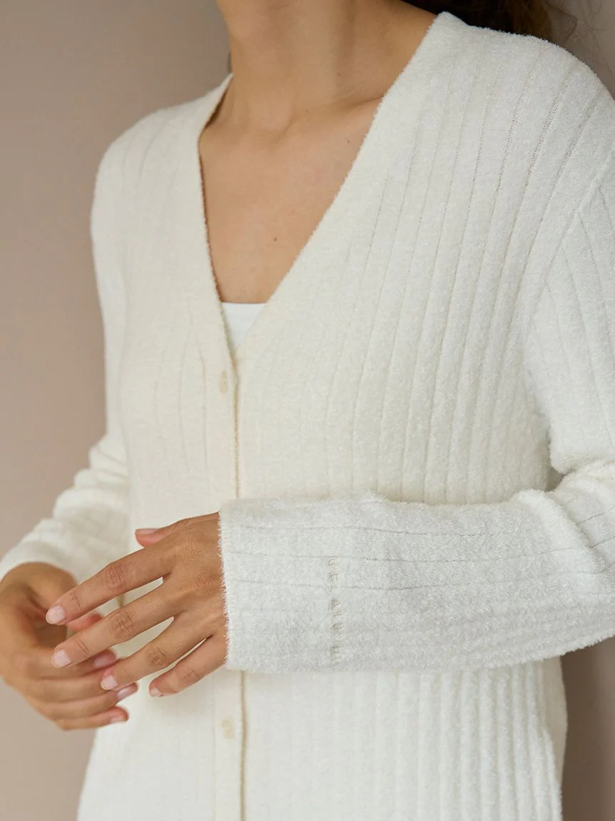 Long Ribbed Knit Button-Up Cardigan