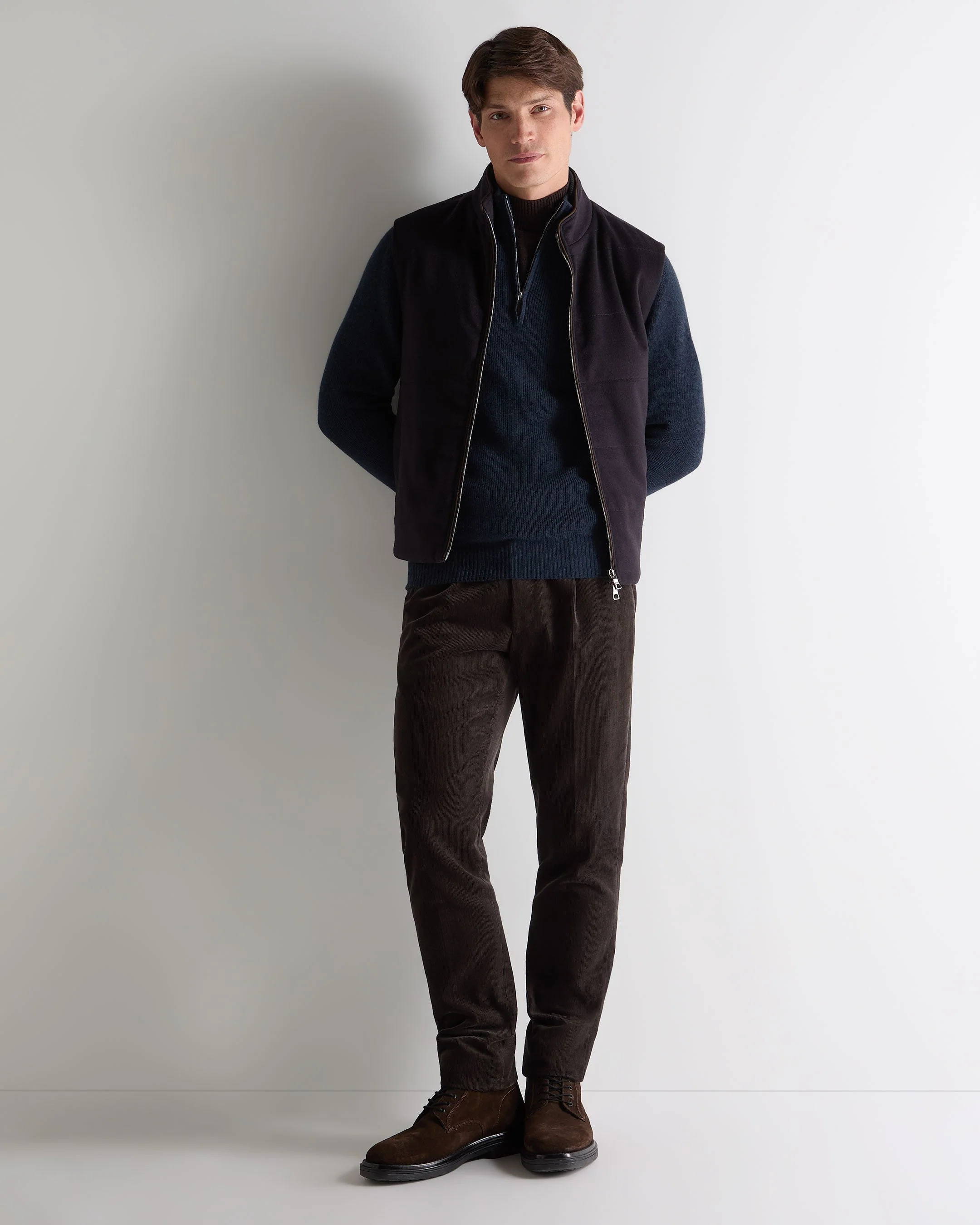 Men's Ribbed Half Zip Cashmere Jumper Indigo Blue