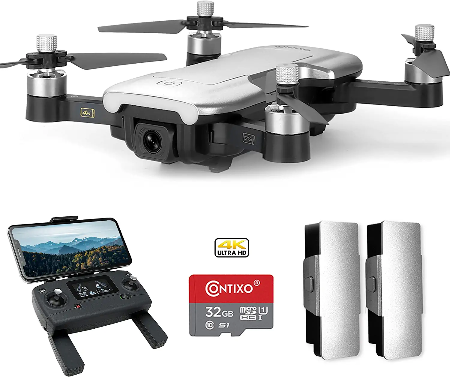 Contixo F30 Drone - for Kids & Adults WiFi 4K HD UHD Camera and GPS, FPV Quadcopter for Beginners, Foldable mini drone, Brushless Motor, Follow Me, Two Batteries and Carrying Case Included Professional Camera Drone