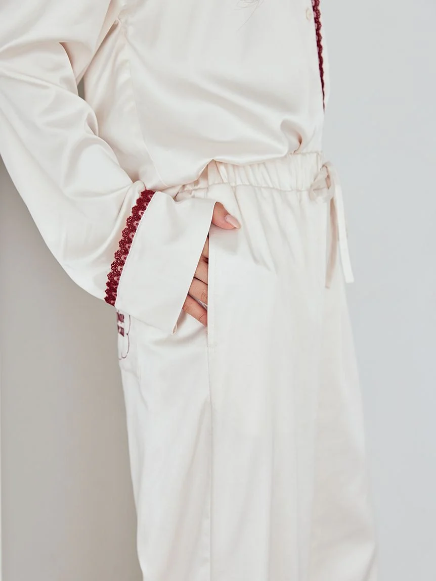 Satin Pants With Lace & Ribbon