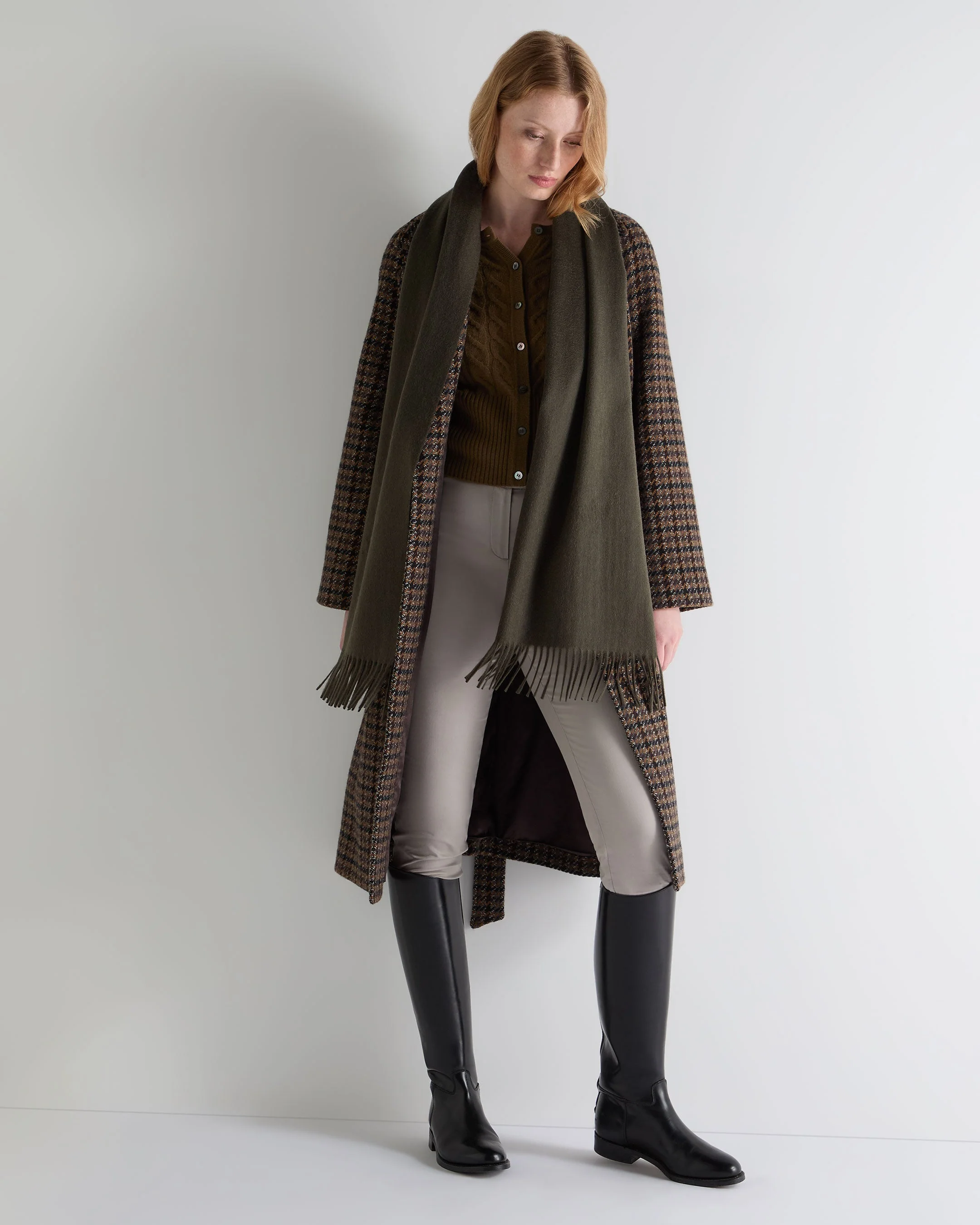 Unisex Large Woven Cashmere Scarf Arabica Khaki Green