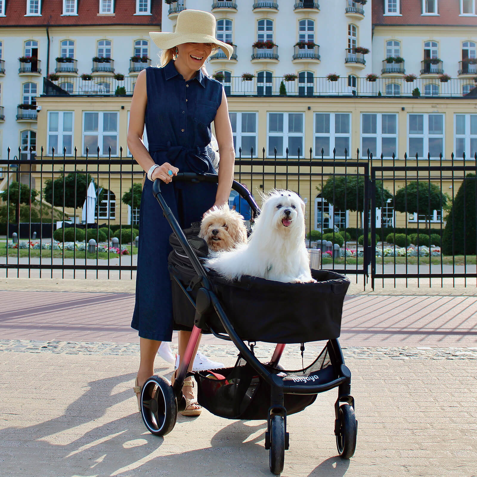 Retro Luxe Pet Stroller, Medium 4-Wheel Luxury Dog-Cat Stroller