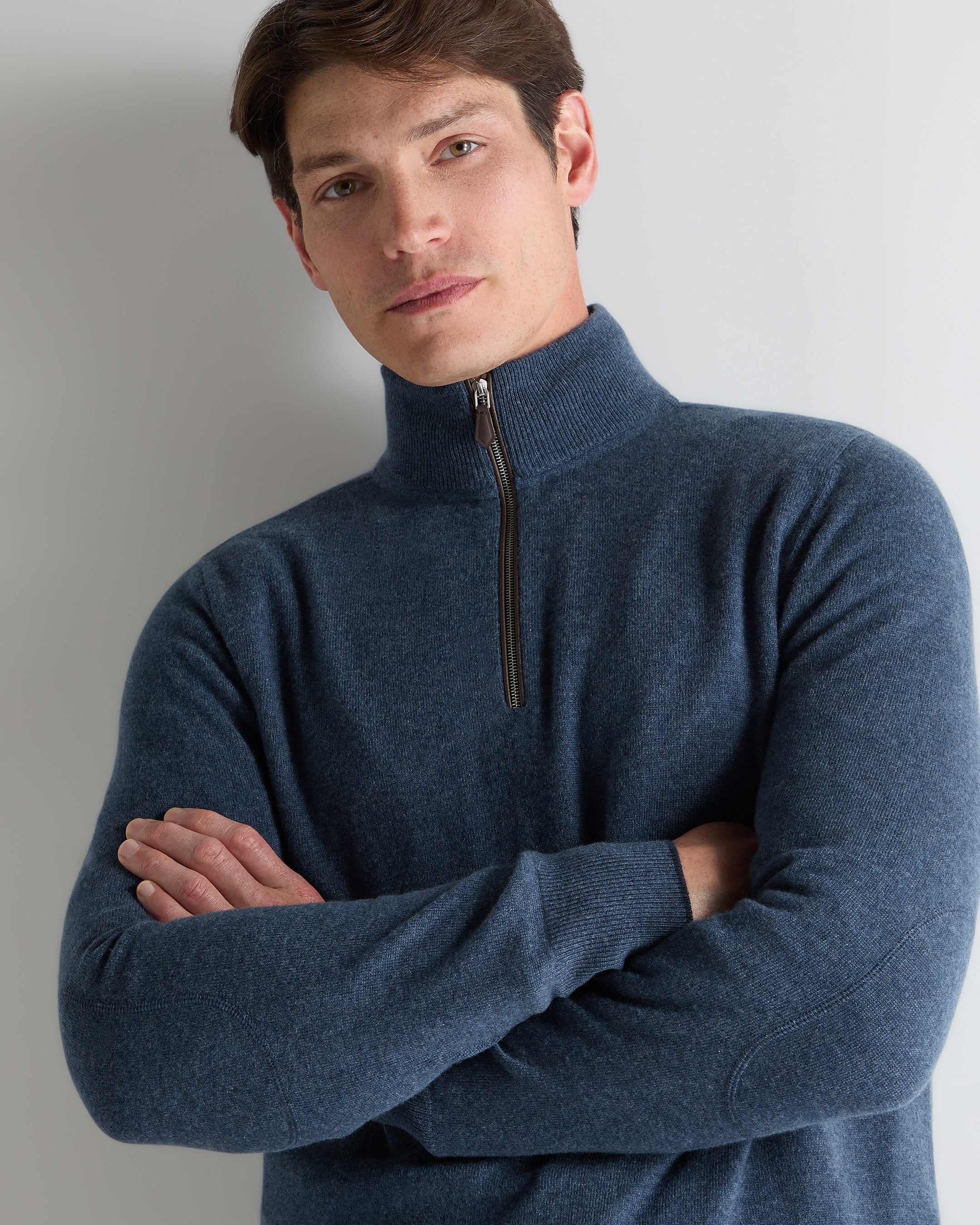 Men's Carnaby Half Zip Cashmere Jumper Light Denim Blue