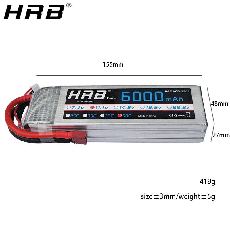 2PCS HRB Battery Lipo 3S 6000mah 11.1V - 50C XT60 T Deans XT90 EC5 XT90-S Female Plug RC Racing Airplanes FPV Drone Car Parts